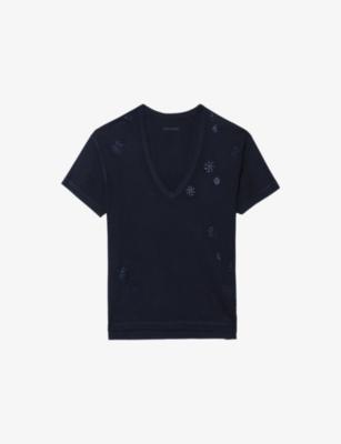 Marta V-Neck Rhinestone-Embellished Cotton T-Shirt by ZADIG&VOLTAIRE