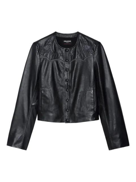 embroidered-details leather jacket by ZADIG&VOLTAIRE