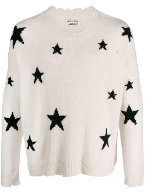 star-intarsia distressed cashmere jumper by ZADIG&VOLTAIRE