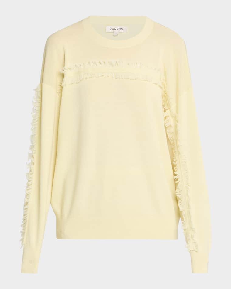 Fringed Wool Crewneck Sweater by ZANKOV