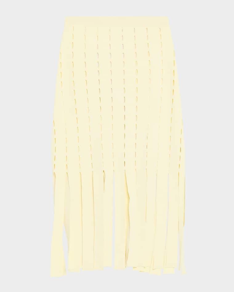 Perry Perforated Knit Fringe Midi Skirt by ZANKOV
