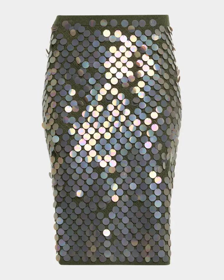 Sequined Wool-Cashmere Pointelle Knit Midi Skirt by ZANKOV