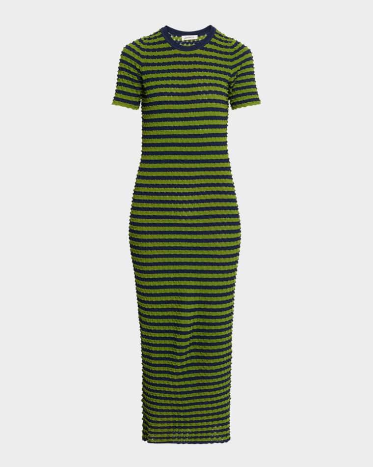 Striped Popcorn Knit Short-Sleeve Maxi Dress by ZANKOV