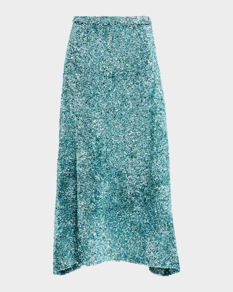 Zander Metallic Tinsel Knit Midi Skirt by ZANKOV