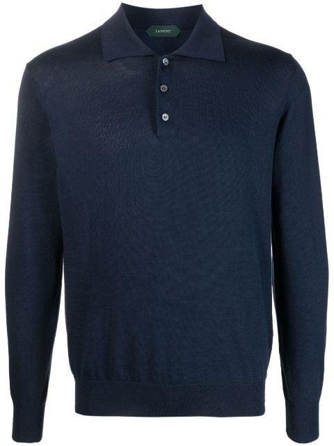 long-sleeve cotton-blend polo shirt by ZANONE
