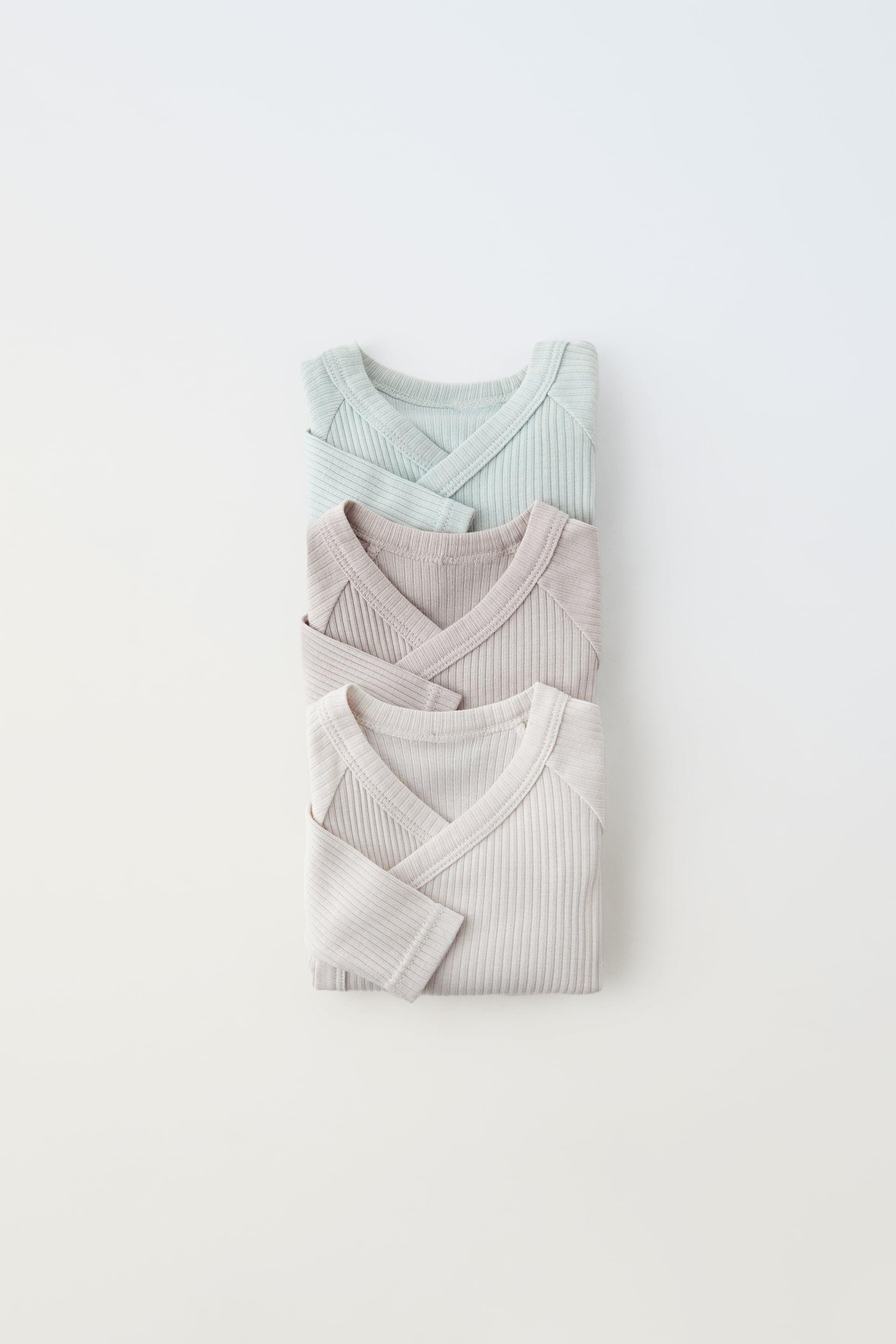 0-6 MONTHS/ THREE-PACK OF RIBBED SURPLICE BODYSUITS by ZARA