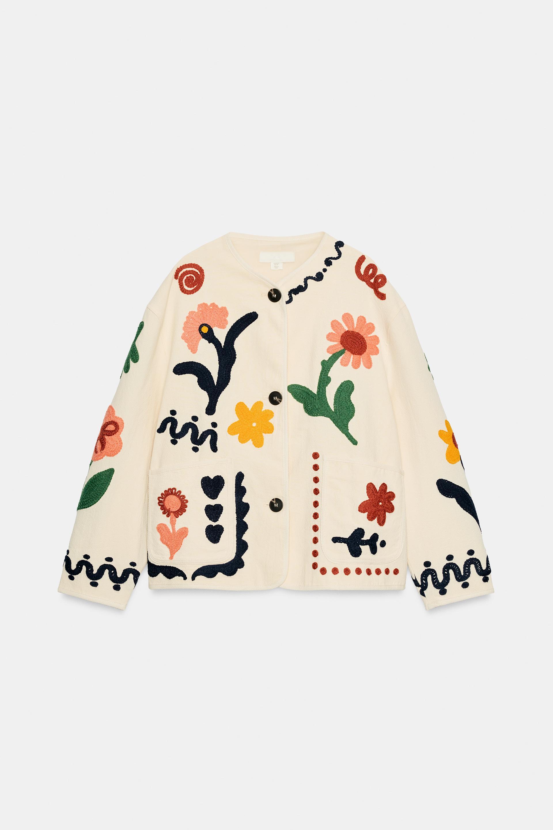 100% COTTON EMBROIDERED FLORAL JACKET by ZARA