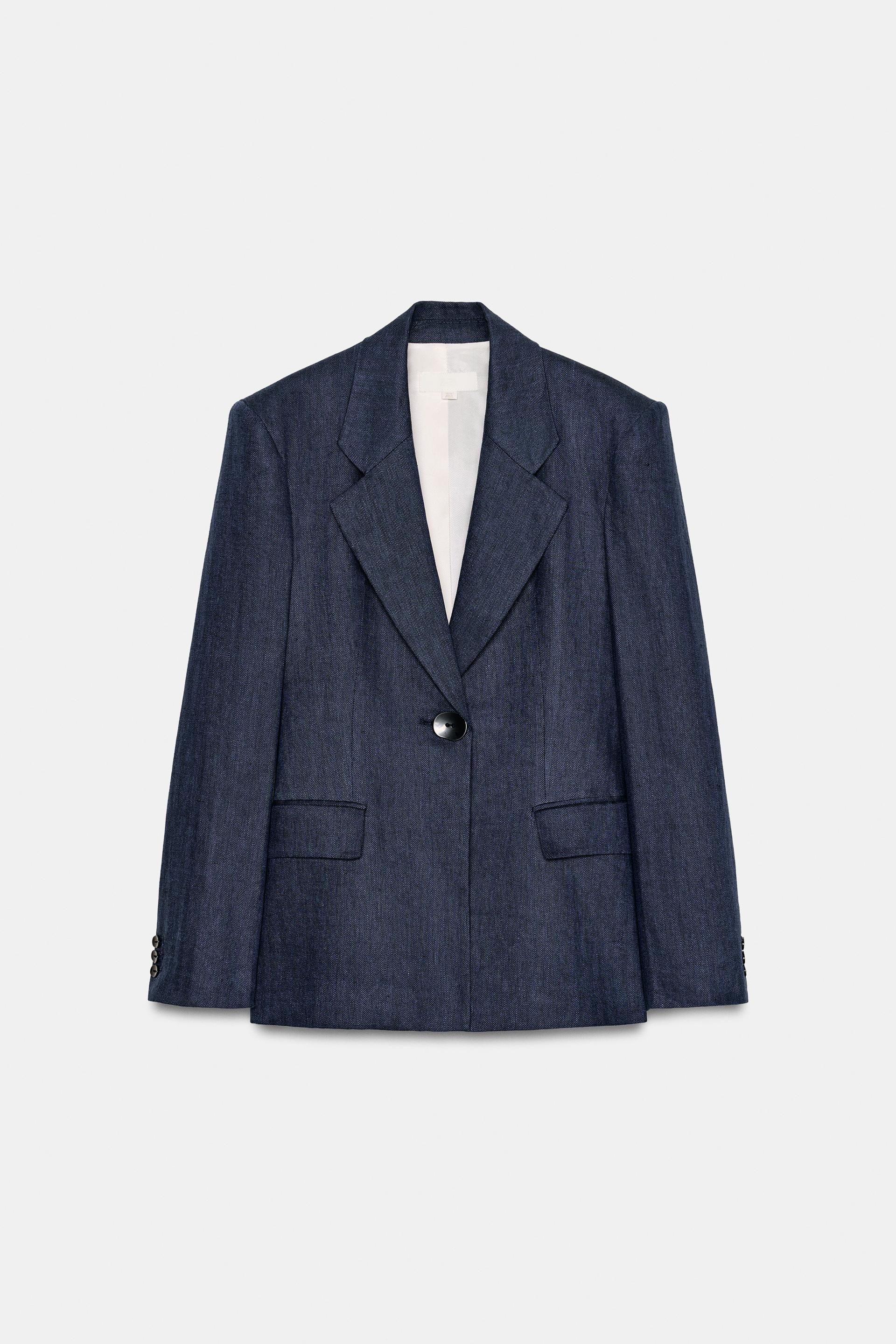 100% HERRINGBONE LINEN FITTED BLAZER by ZARA