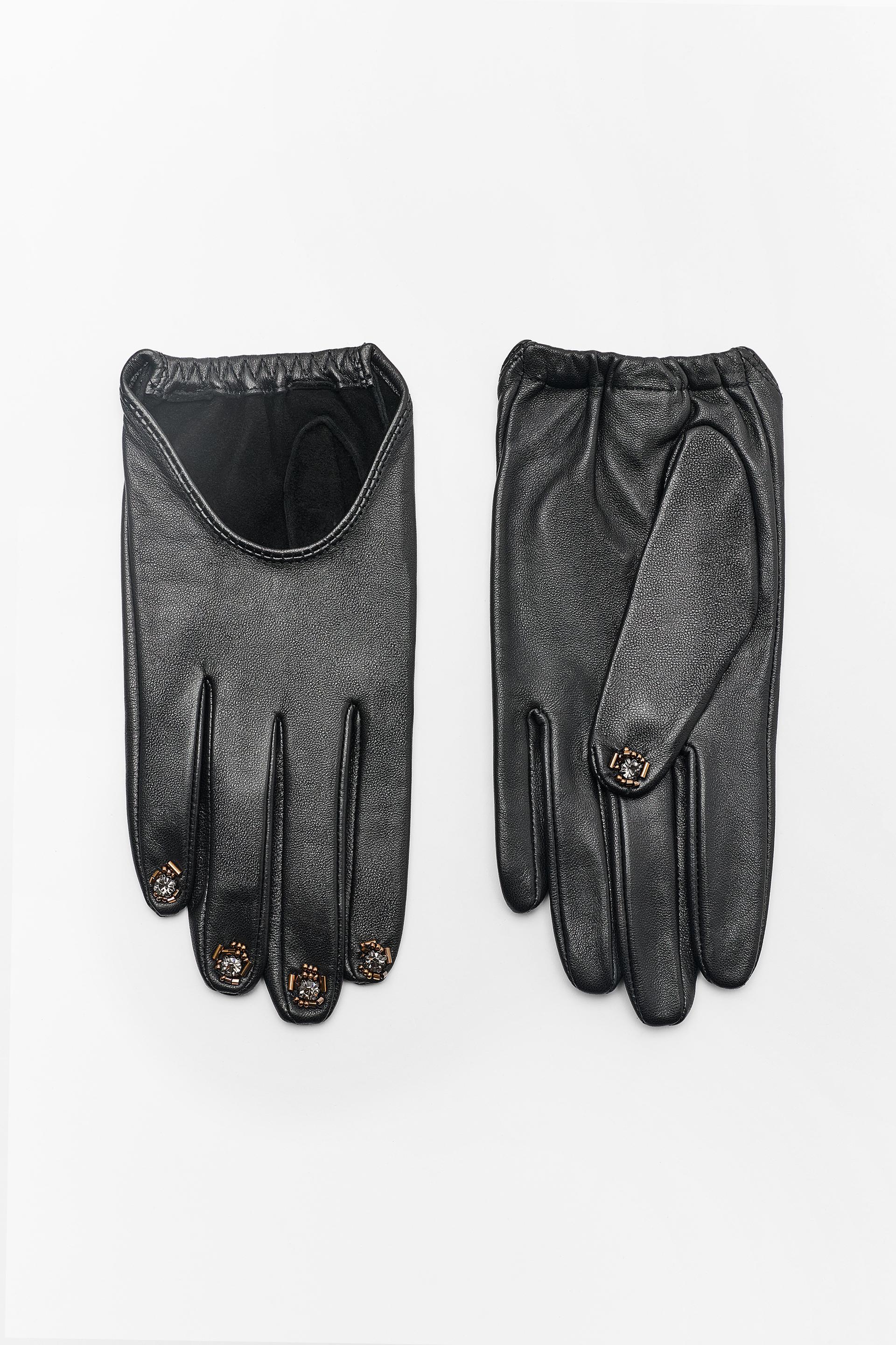 100% LEATHER BEADED GLOVES by ZARA