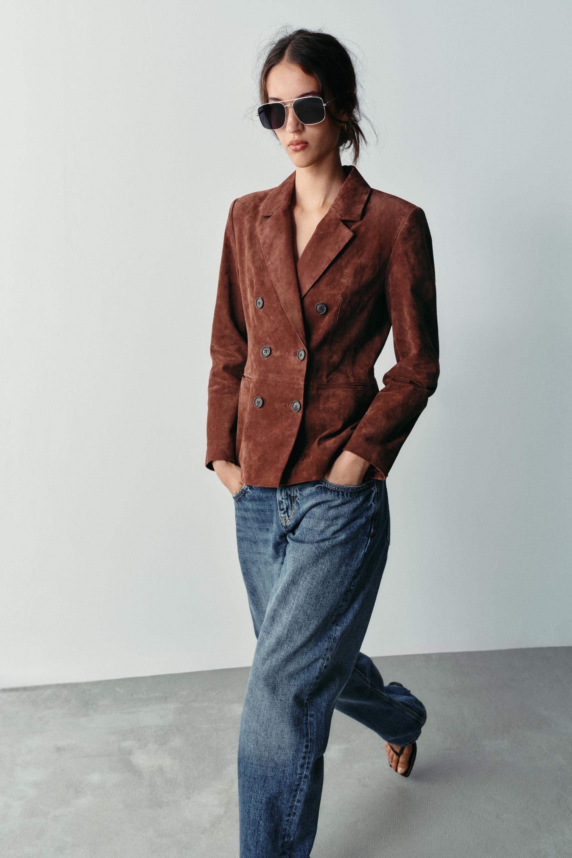 100% LEATHER FITTED BLAZER by ZARA