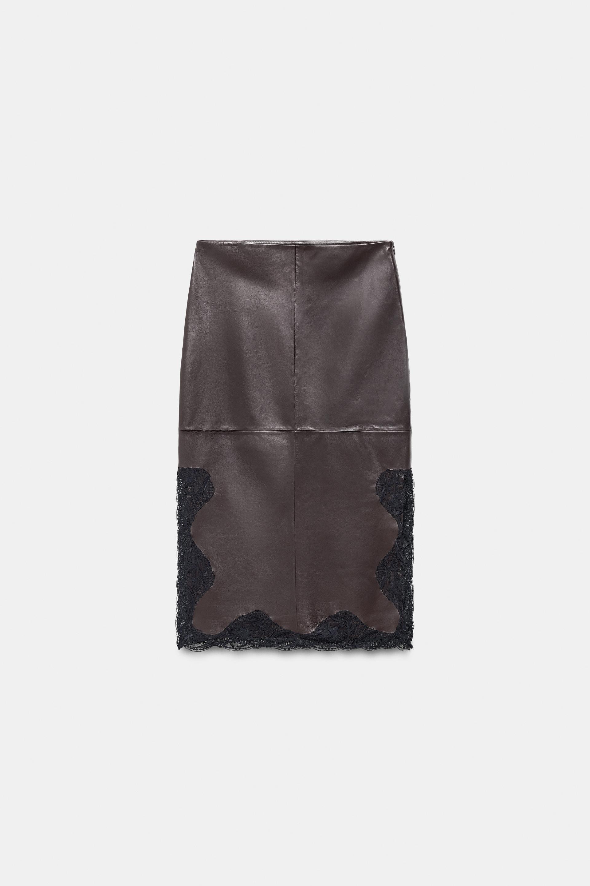 100% LEATHER LACE SKIRT ZW COLLECTION LIMITED EDITION by ZARA