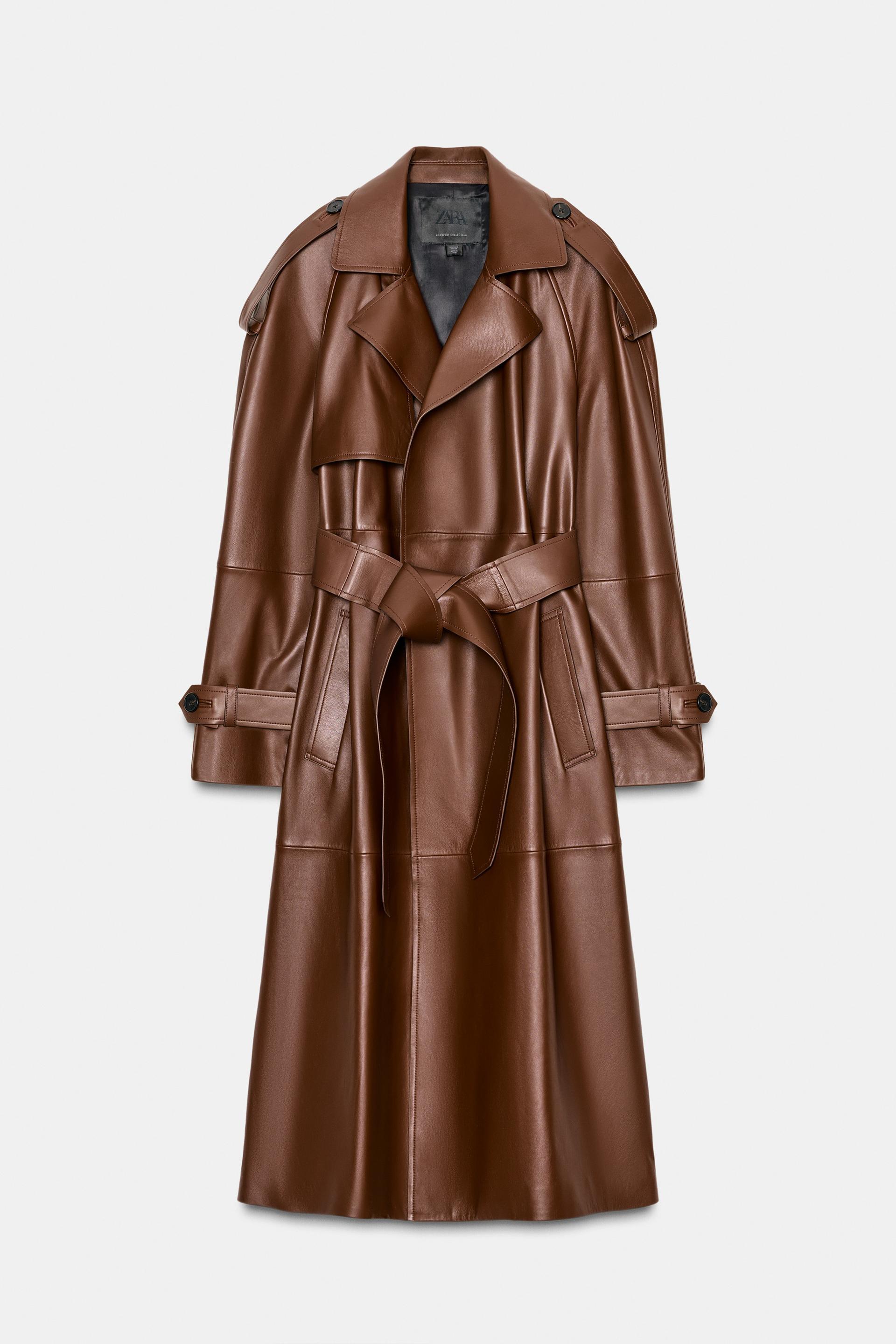 100% LEATHER LONG TRENCH COAT ZW COLLECTION LIMITED EDITION by ZARA