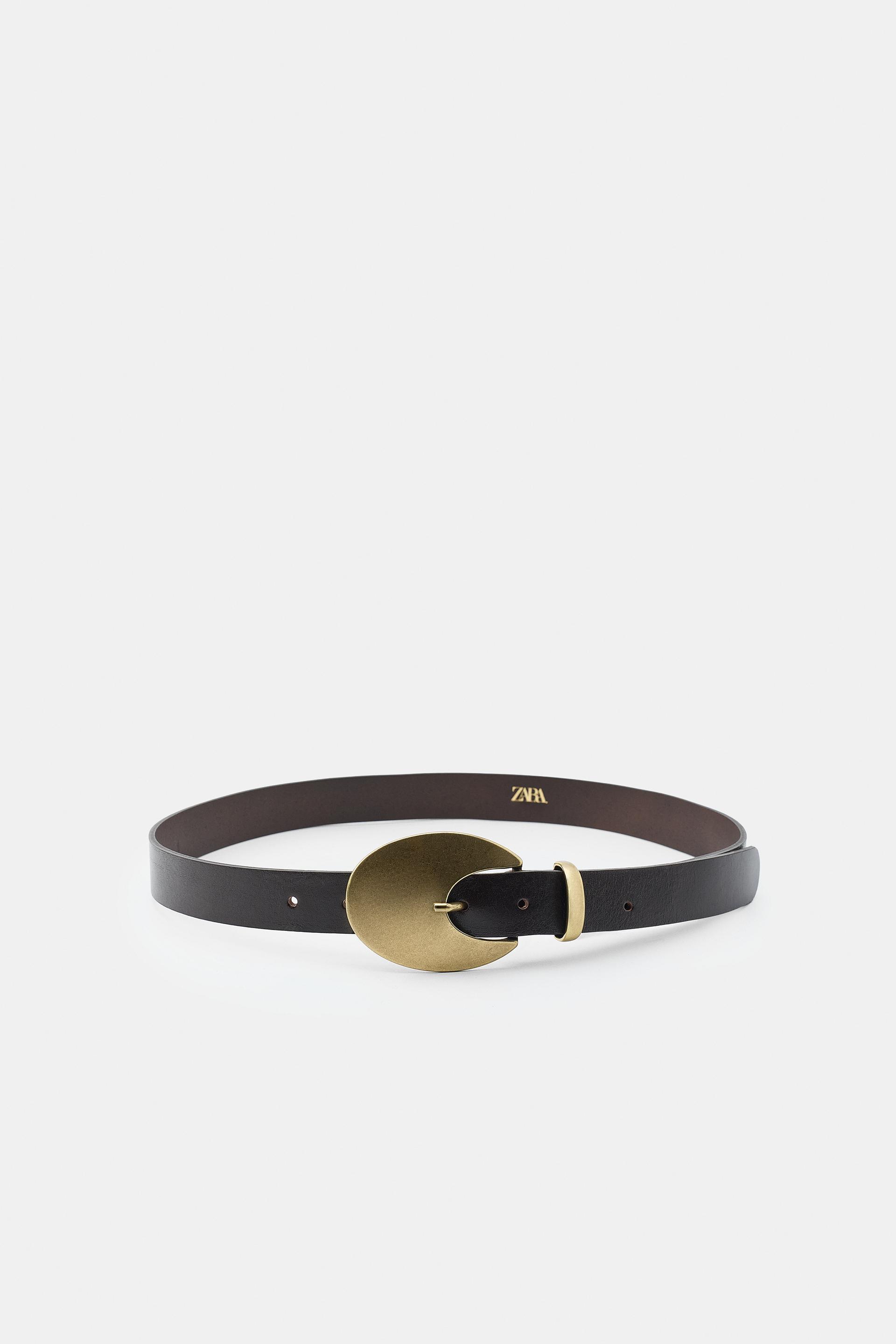 100% LEATHER OVAL BUCKLE BELT by ZARA