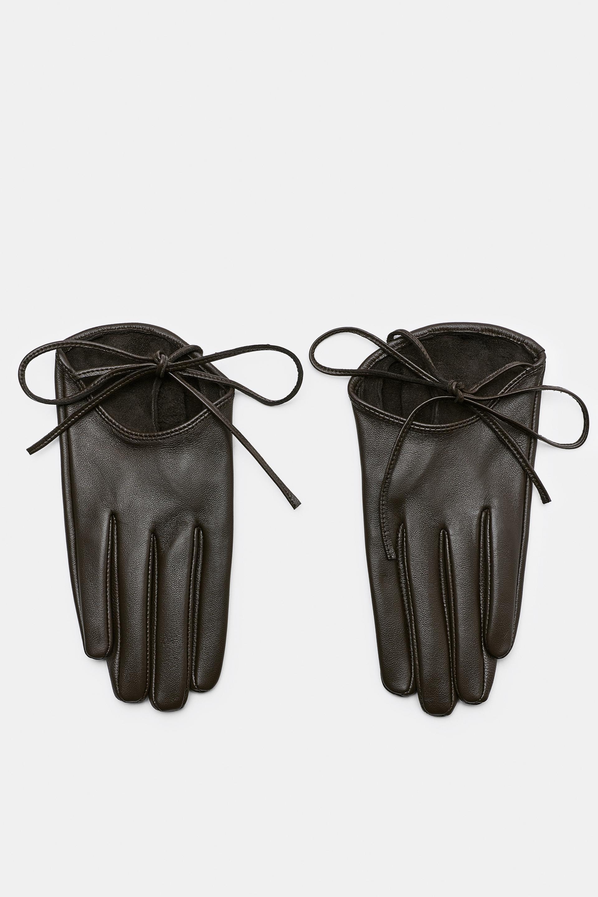 100% LEATHER SHORT GLOVES WITH TIE by ZARA