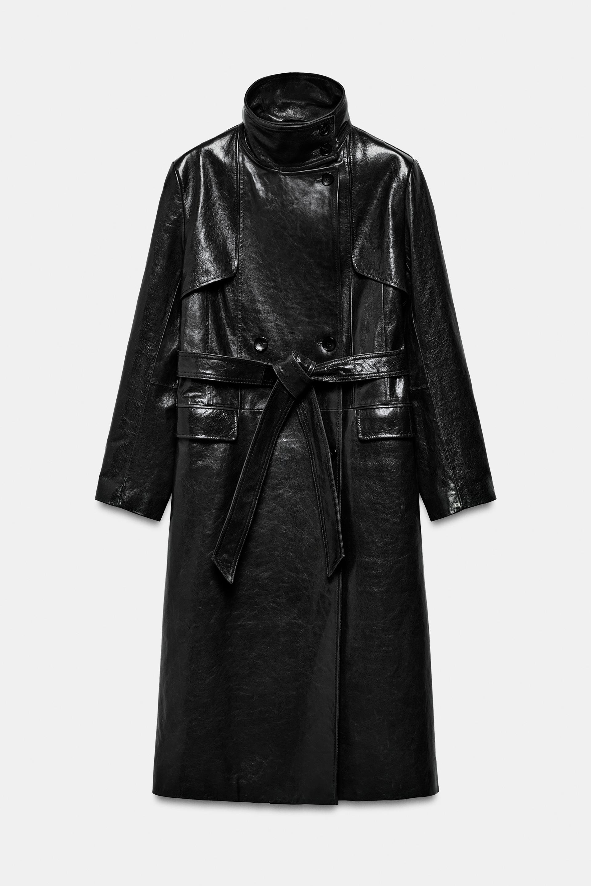 100% LEATHER SHOULDER PAD TRENCH COAT ZW COLLECTION LIMITED EDITION by ZARA