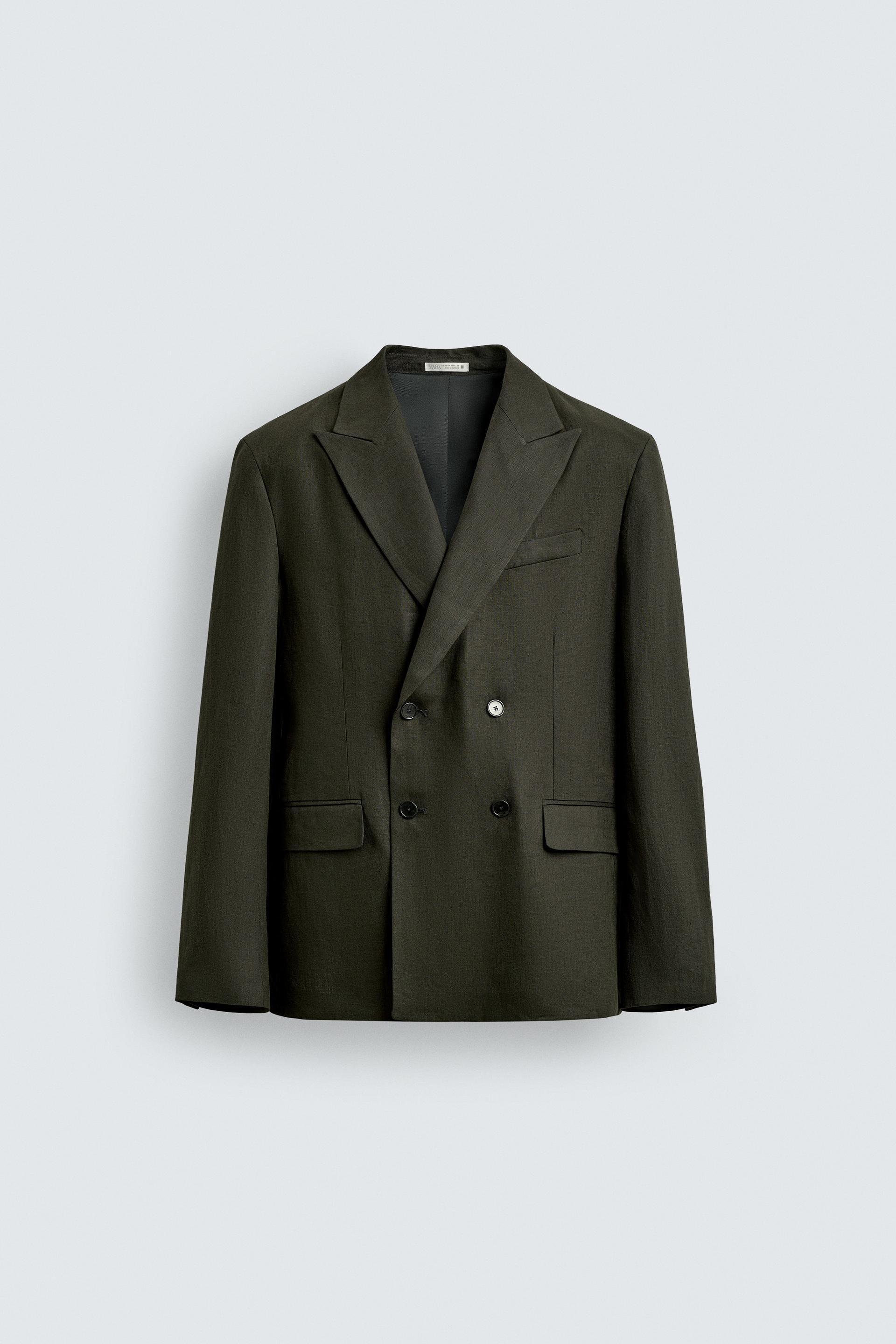 100% LINEN DOUBLE-BREASTED SUIT BLAZER by ZARA
