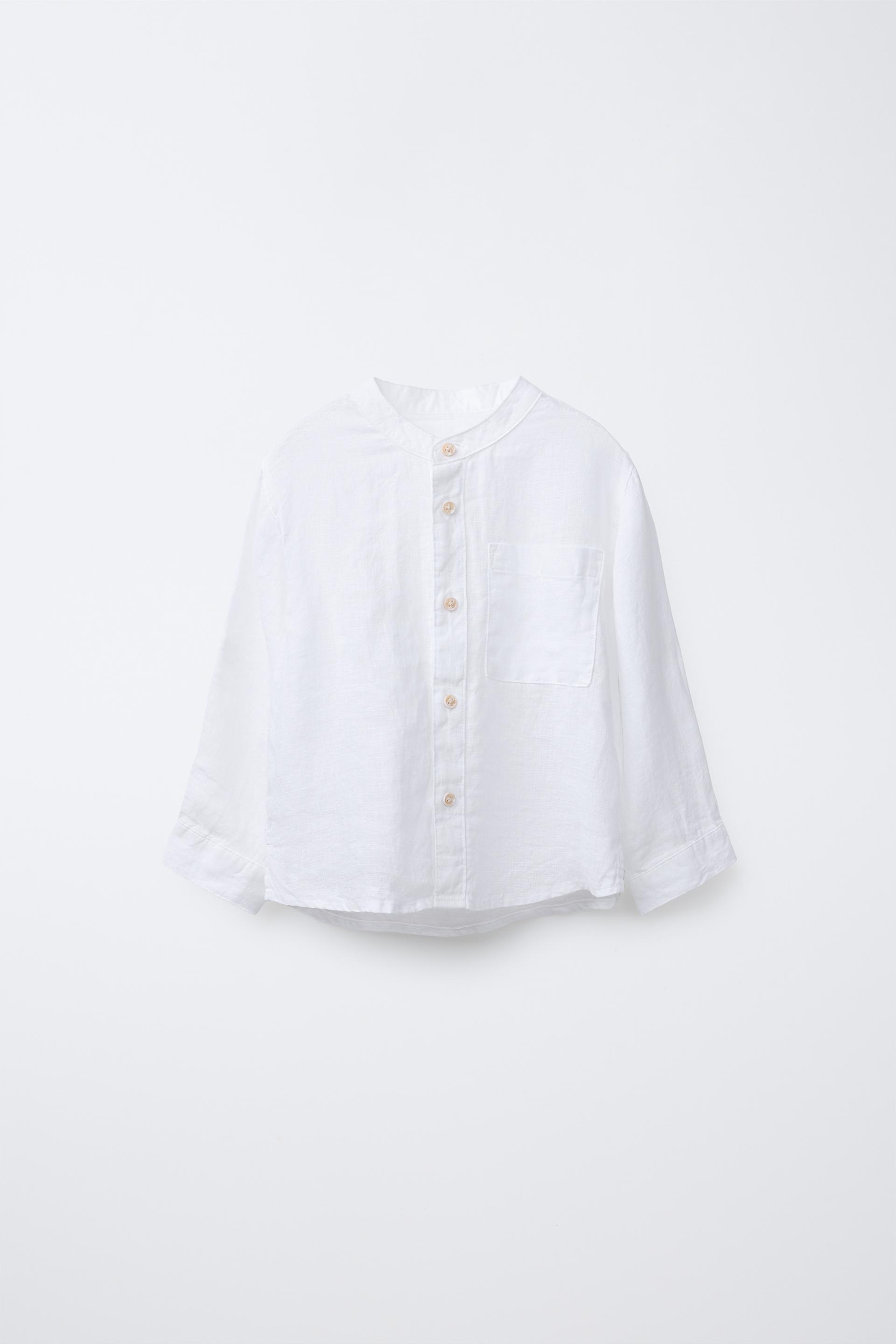 100% LINEN MANDARIN COLLAR SHIRT by ZARA