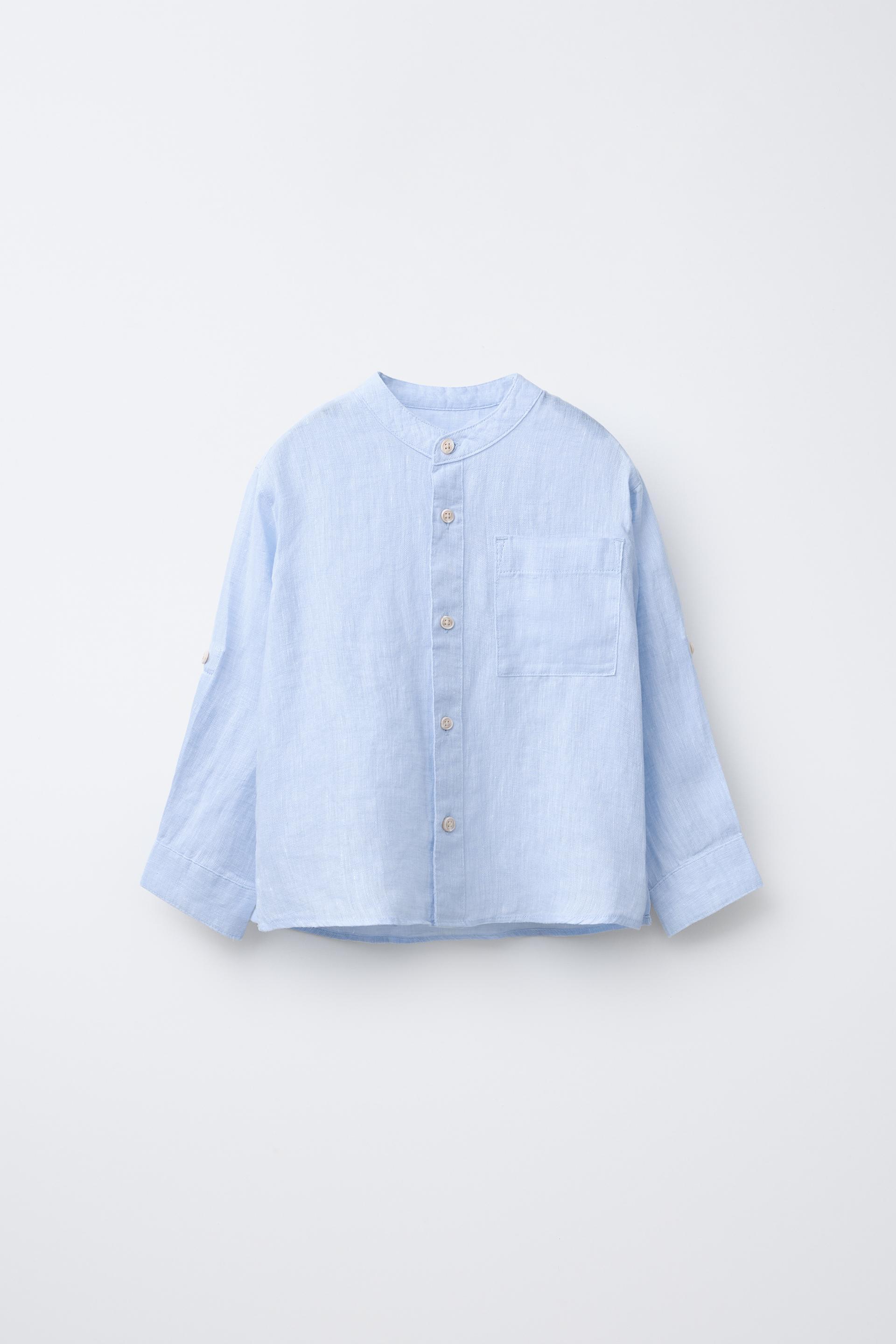 100% LINEN MANDARIN COLLAR SHIRT by ZARA