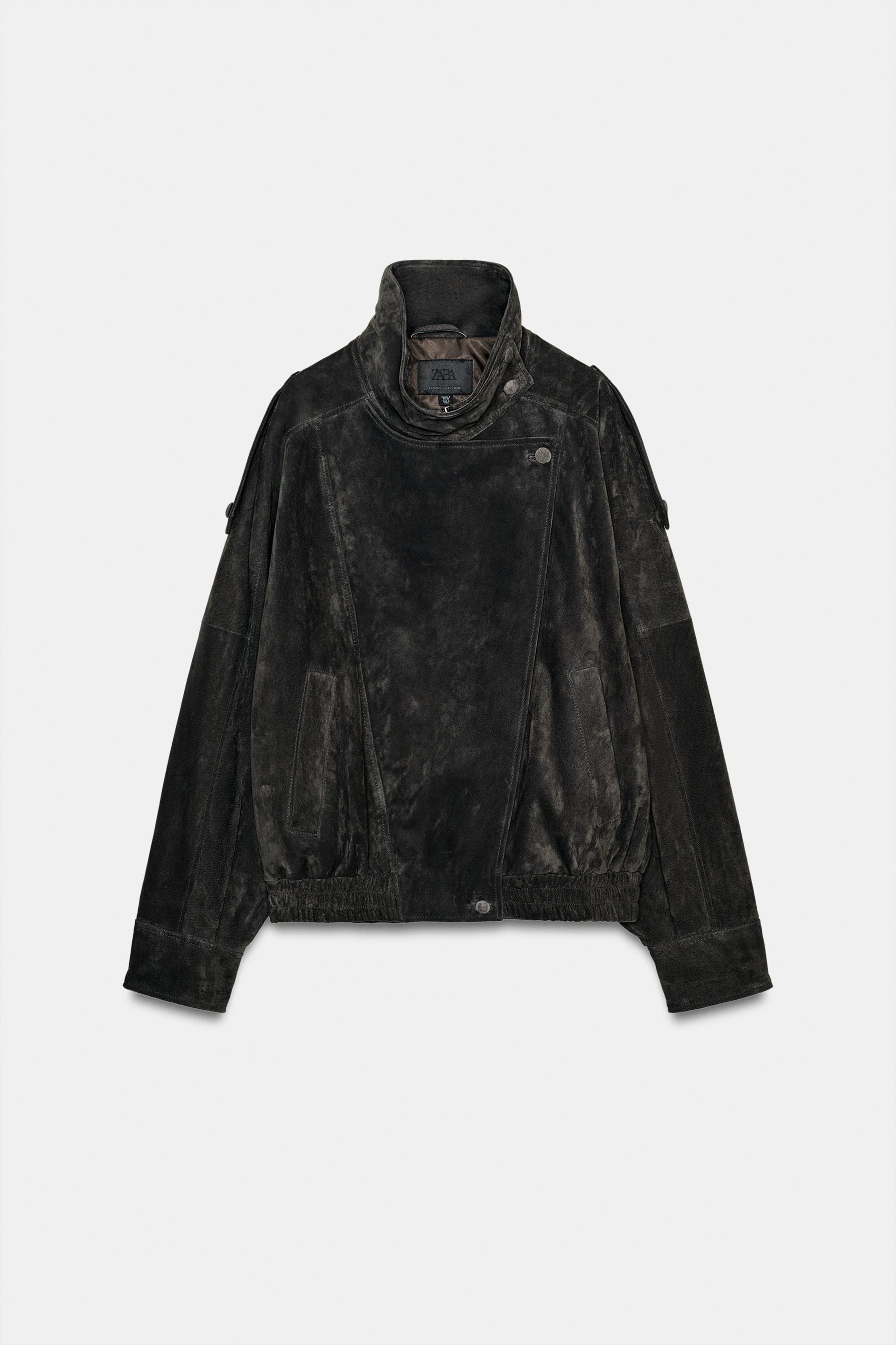 100% SUEDE BIKER JACKET WITH COVERED BUTTONS by ZARA