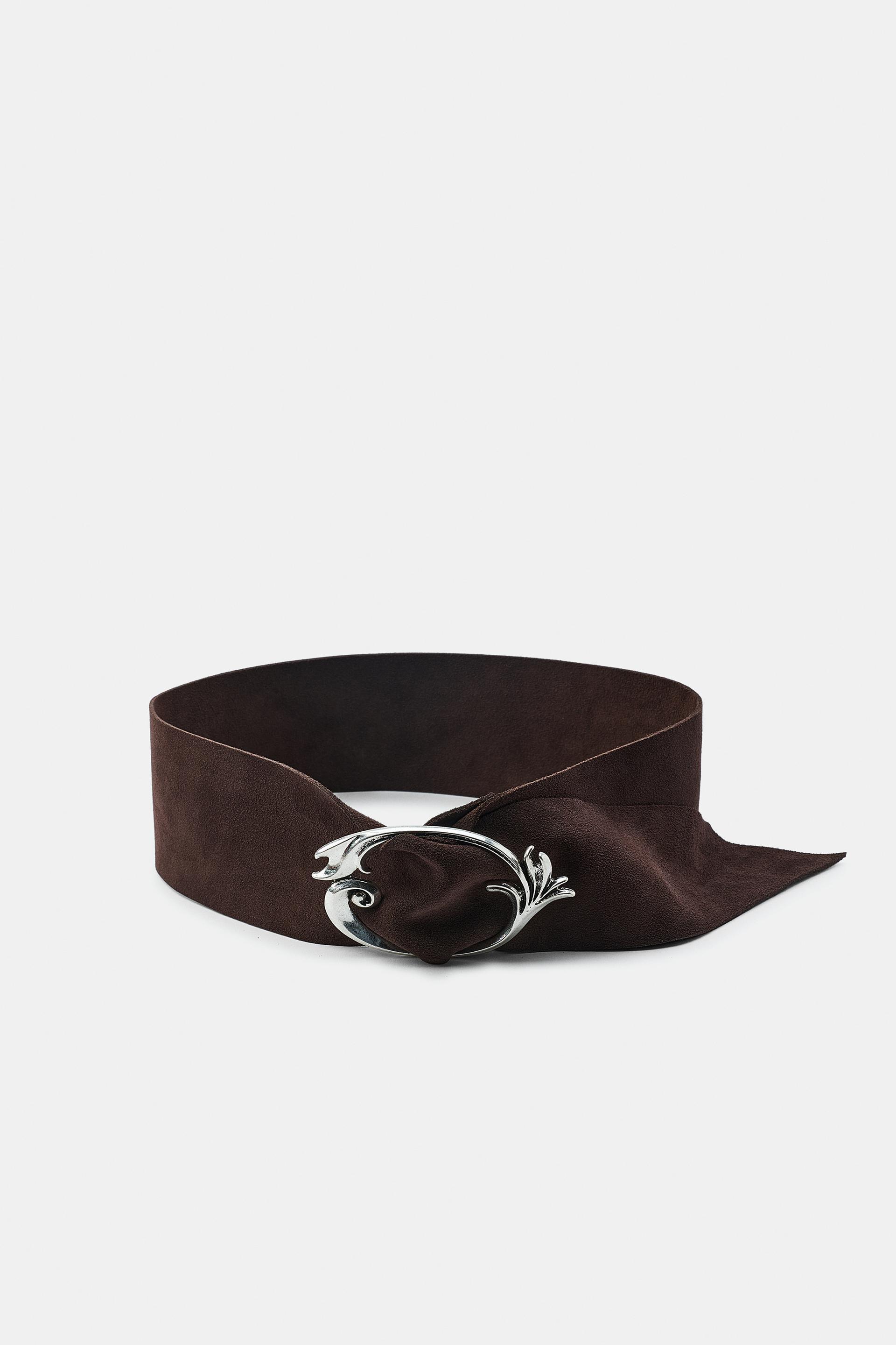100% SUEDE LEATHER BELT WITH ORGANIC BUCKLE by ZARA