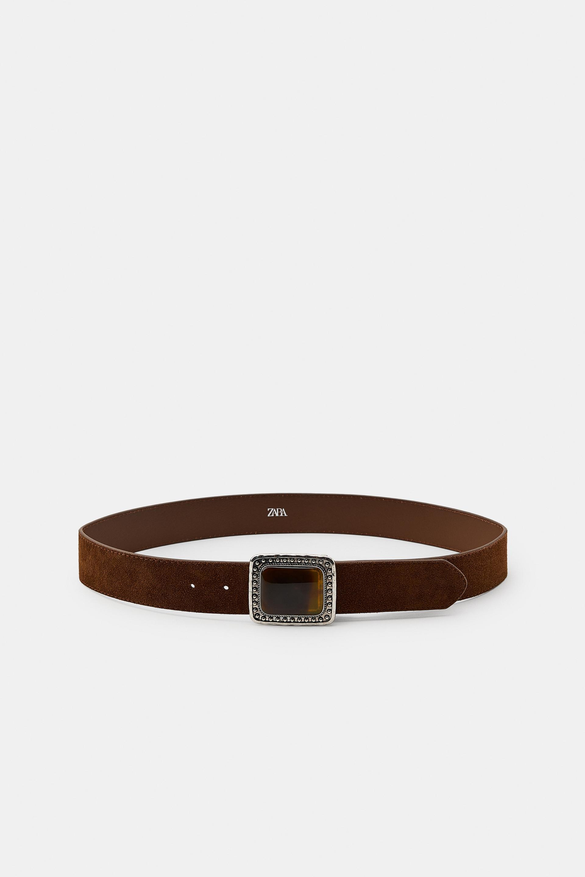 100% SUEDE LEATHER BELT WITH STONE BUCKLE by ZARA