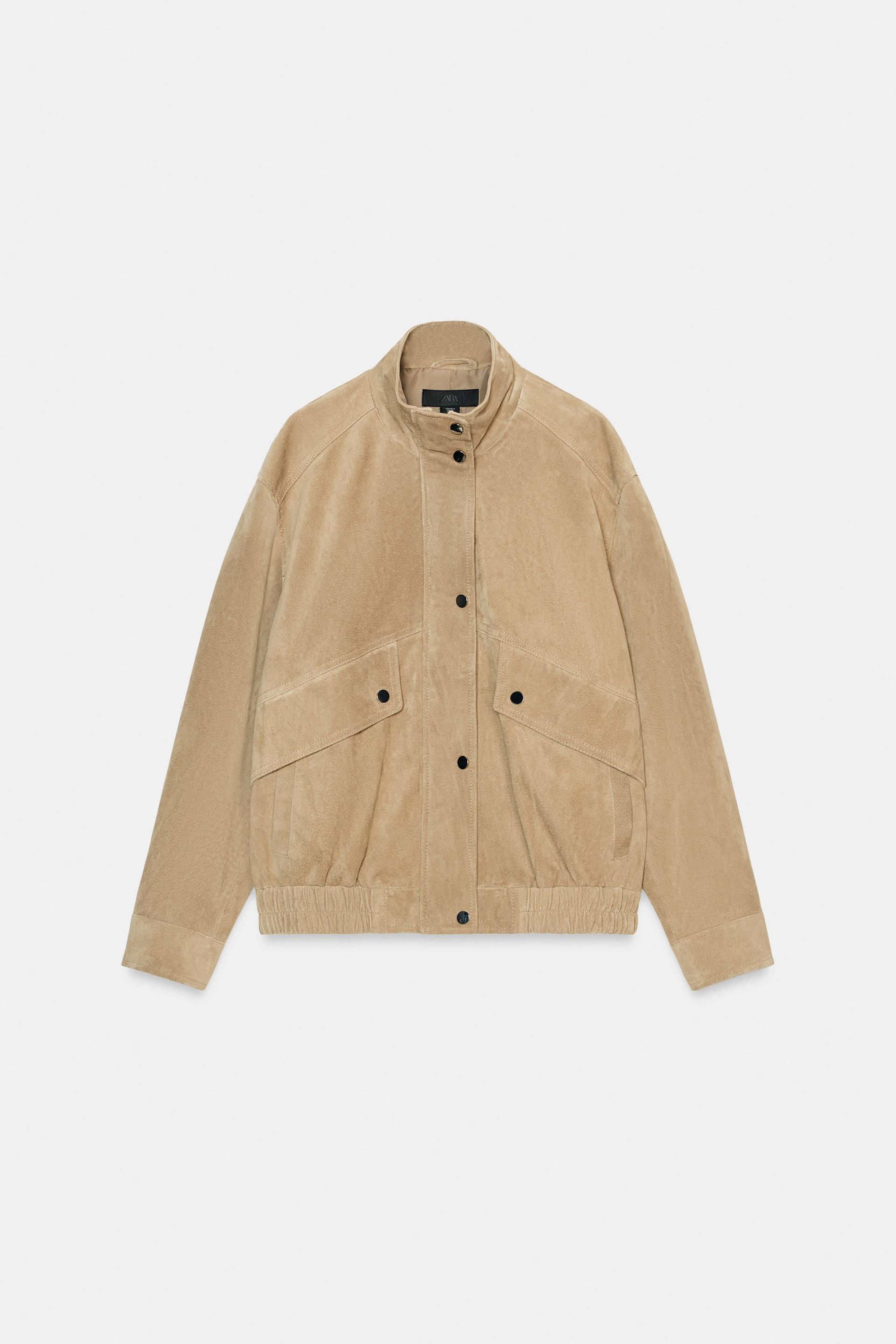 100% SUEDE LEATHER HIGH COLLAR JACKET by ZARA