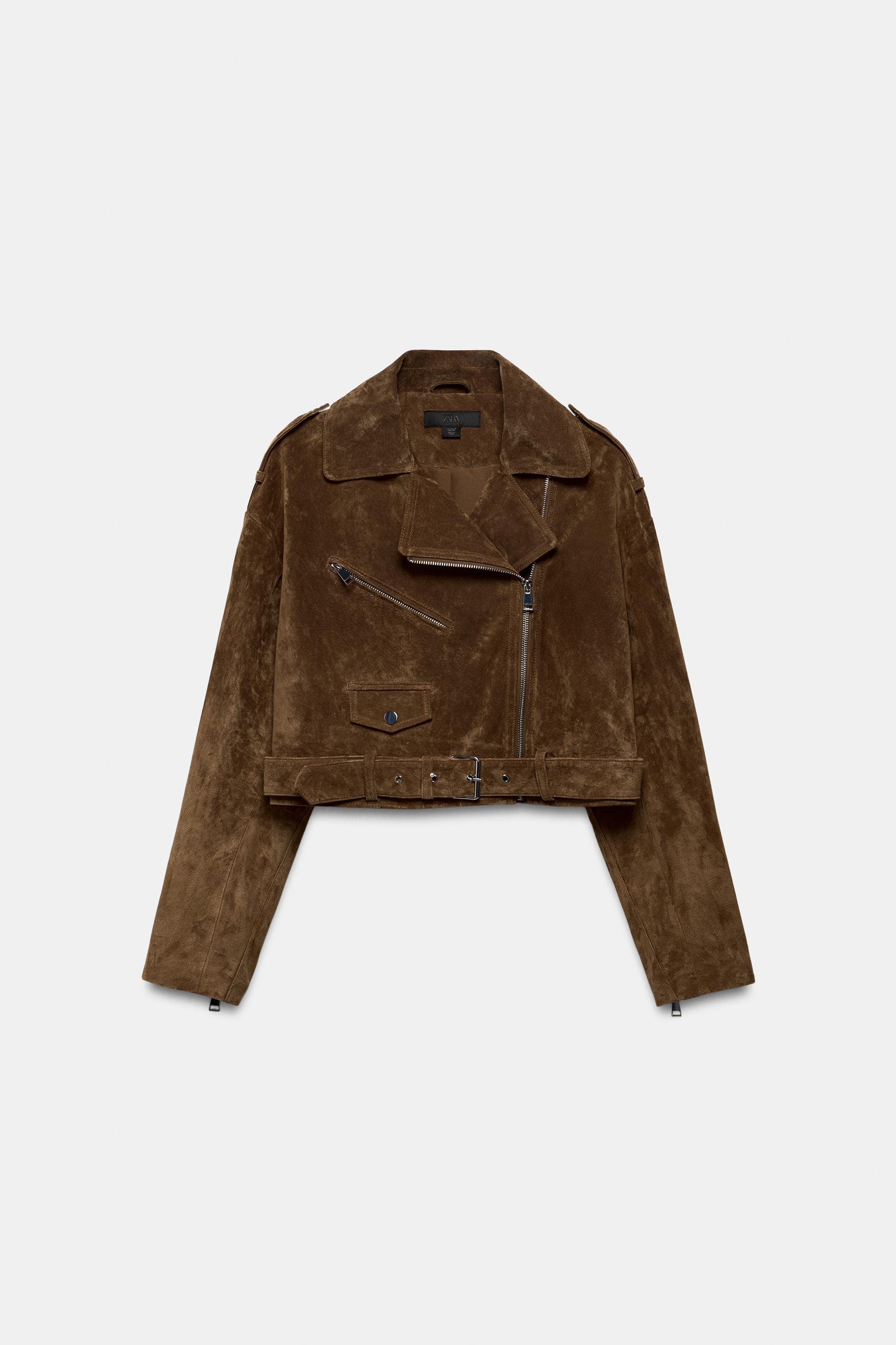 100% SUEDE LEATHER SHORT JACKET WITH BELT by ZARA