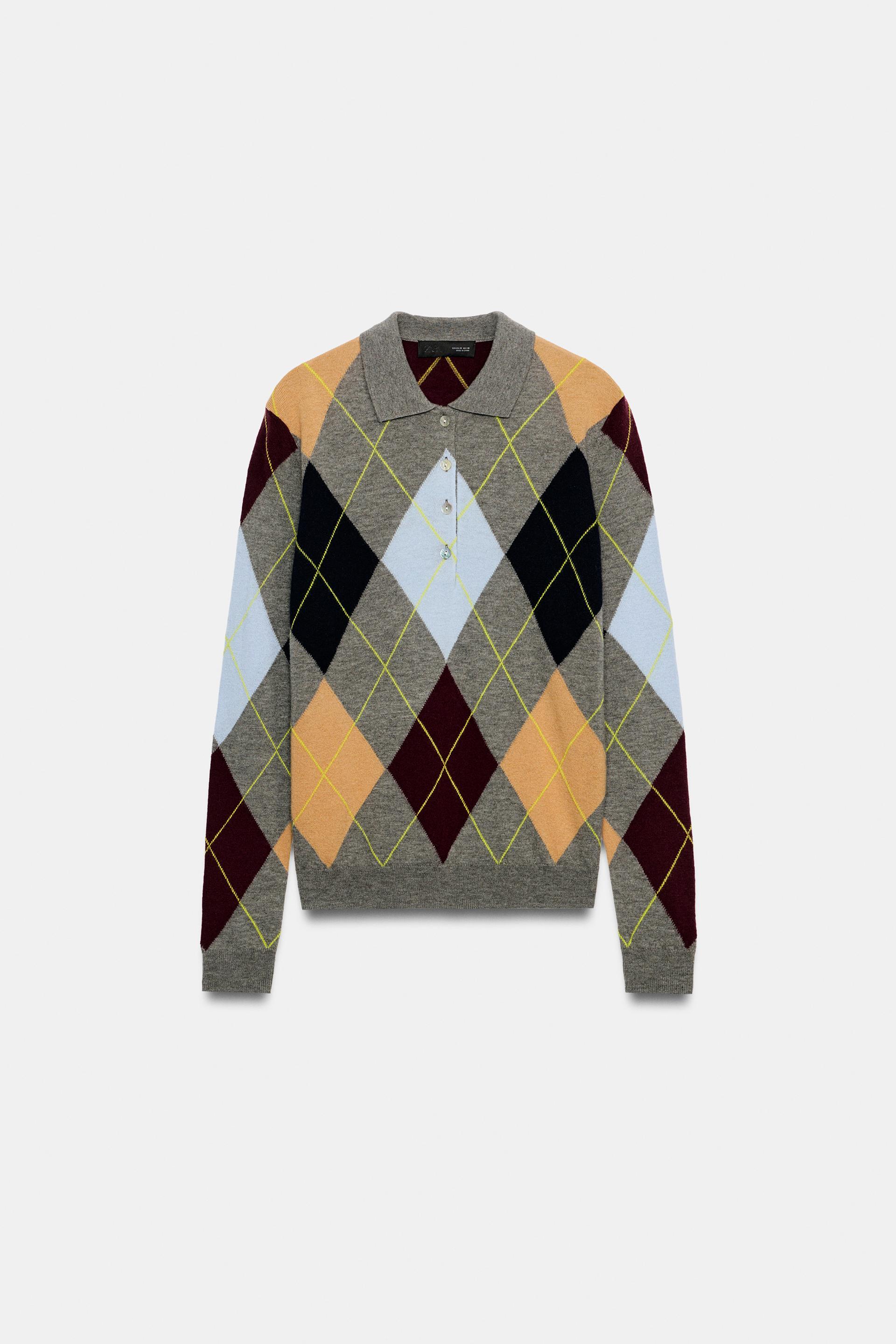 100% WOOL ARGYLE POLO SWEATER by ZARA