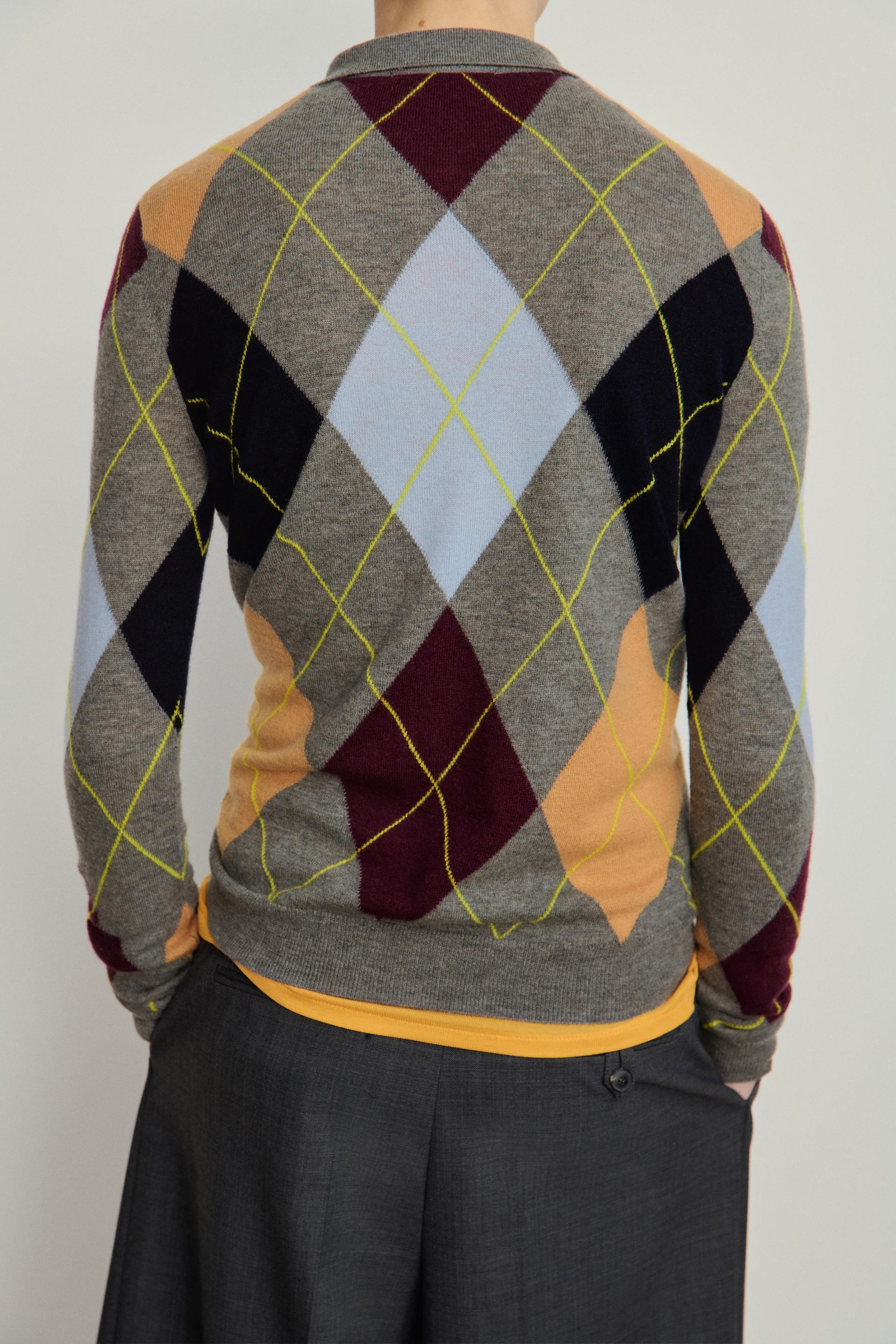 100% WOOL ARGYLE POLO SWEATER by ZARA