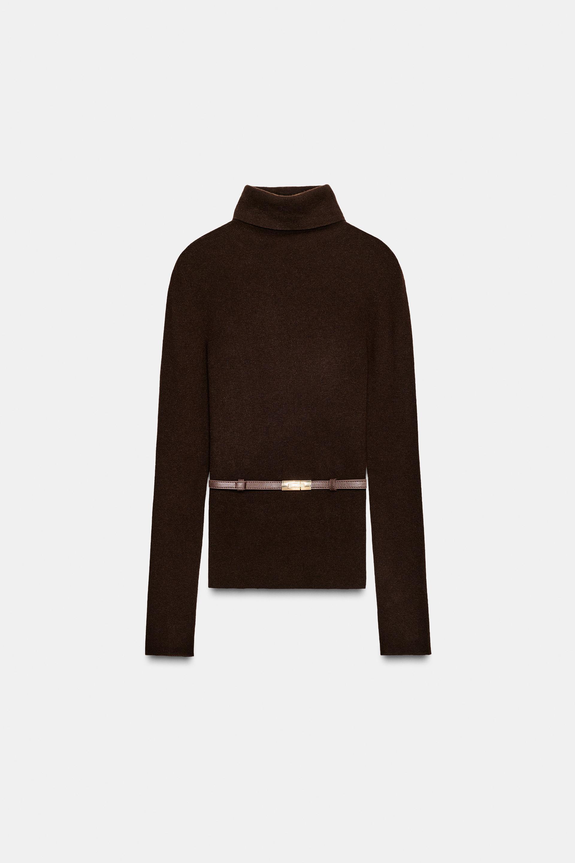 100% WOOL HIGH COLLAR BELTED JUMPER by ZARA