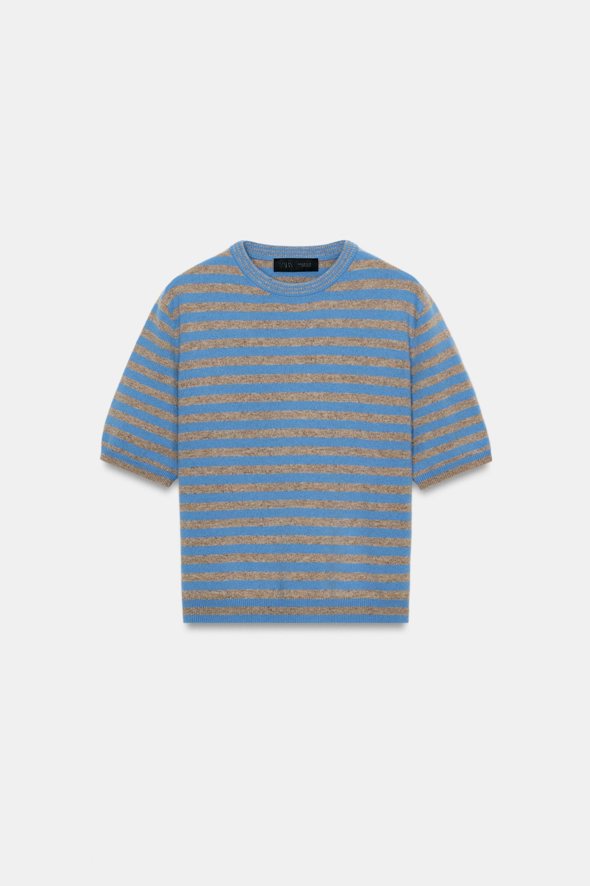 100% WOOL STRIPED SHORT SLEEVE JUMPER by ZARA