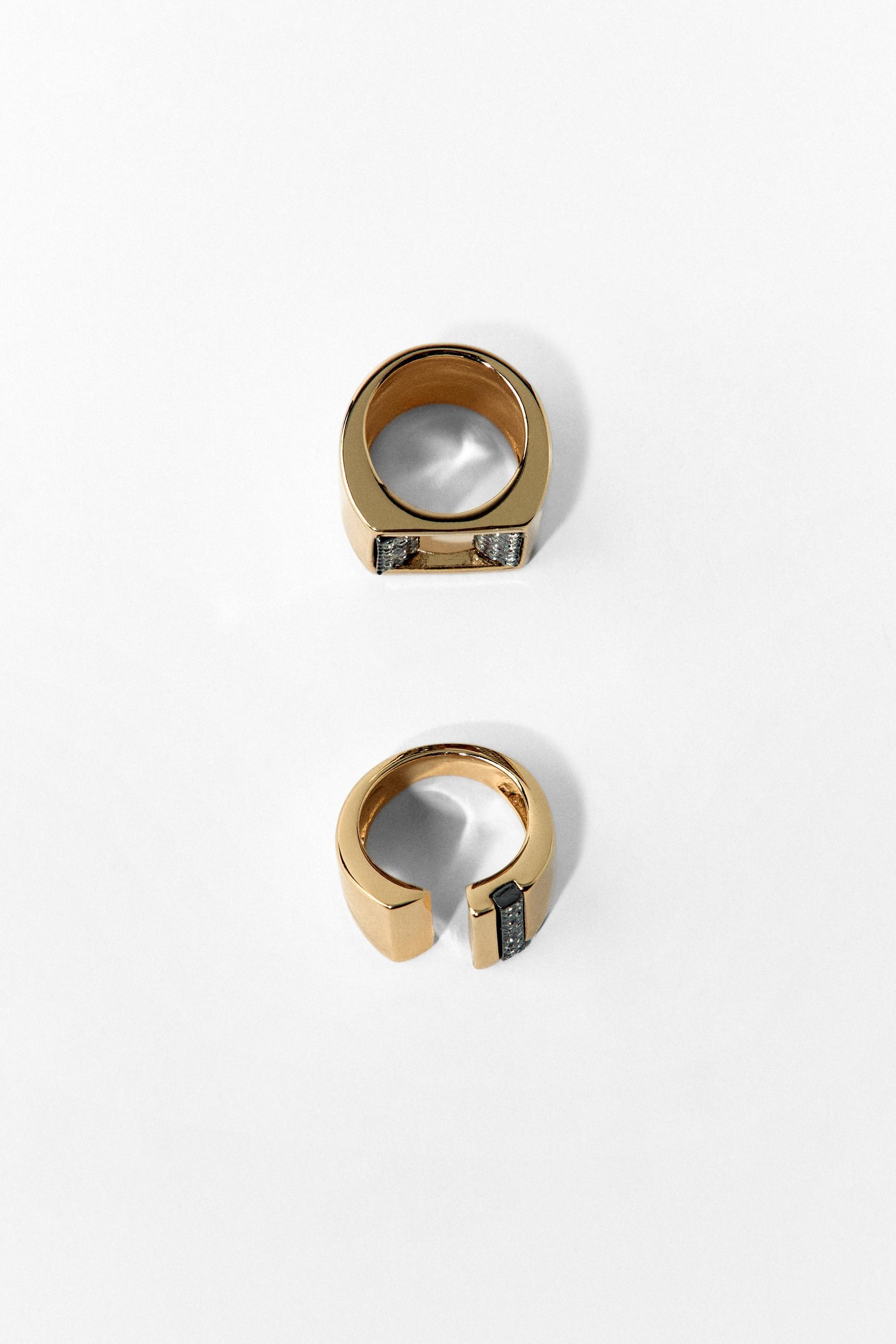 2-PACK OF SQUARE METALLIC RINGS WITH SPARKLES by ZARA