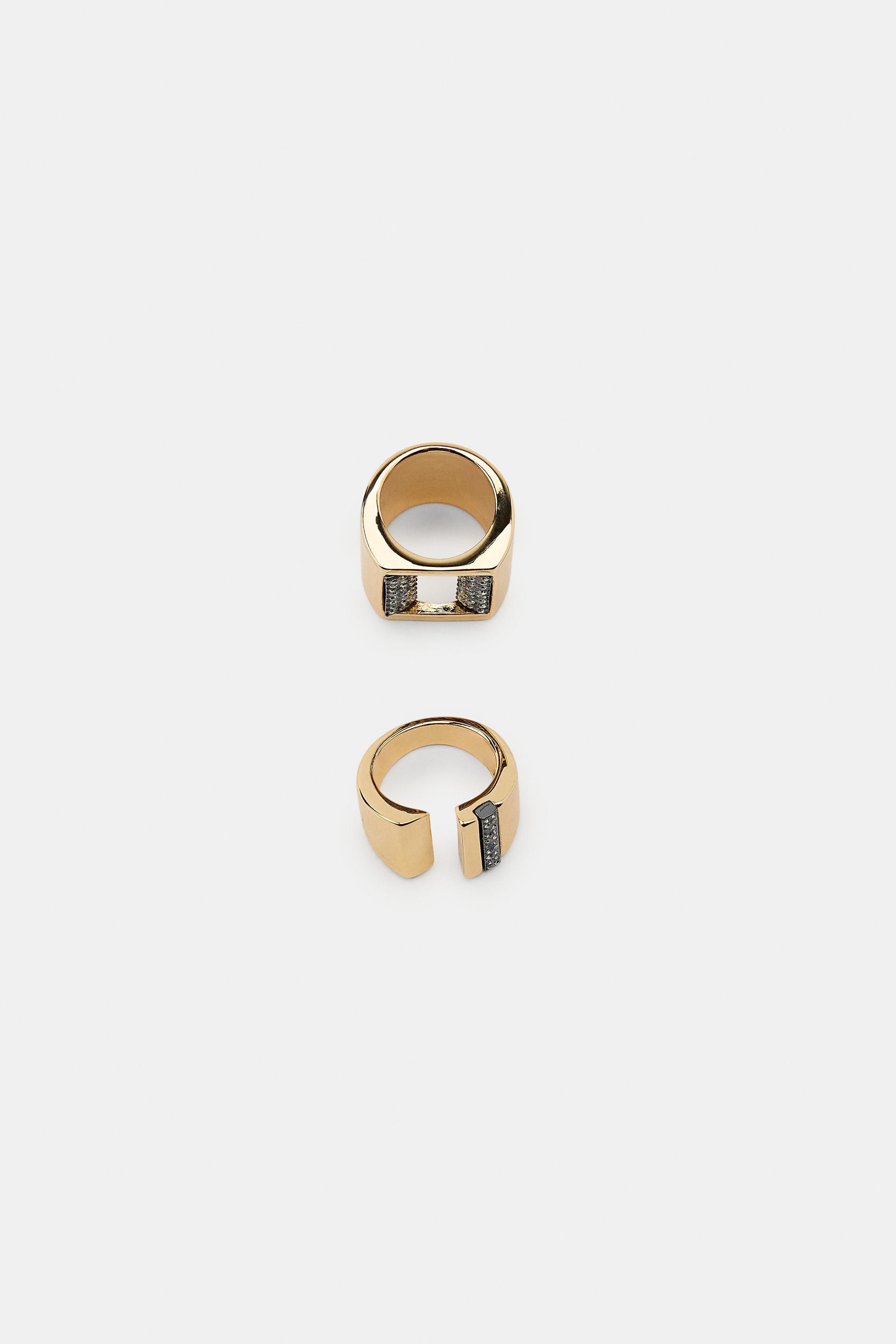 2-PACK OF SQUARE METALLIC RINGS WITH SPARKLES by ZARA