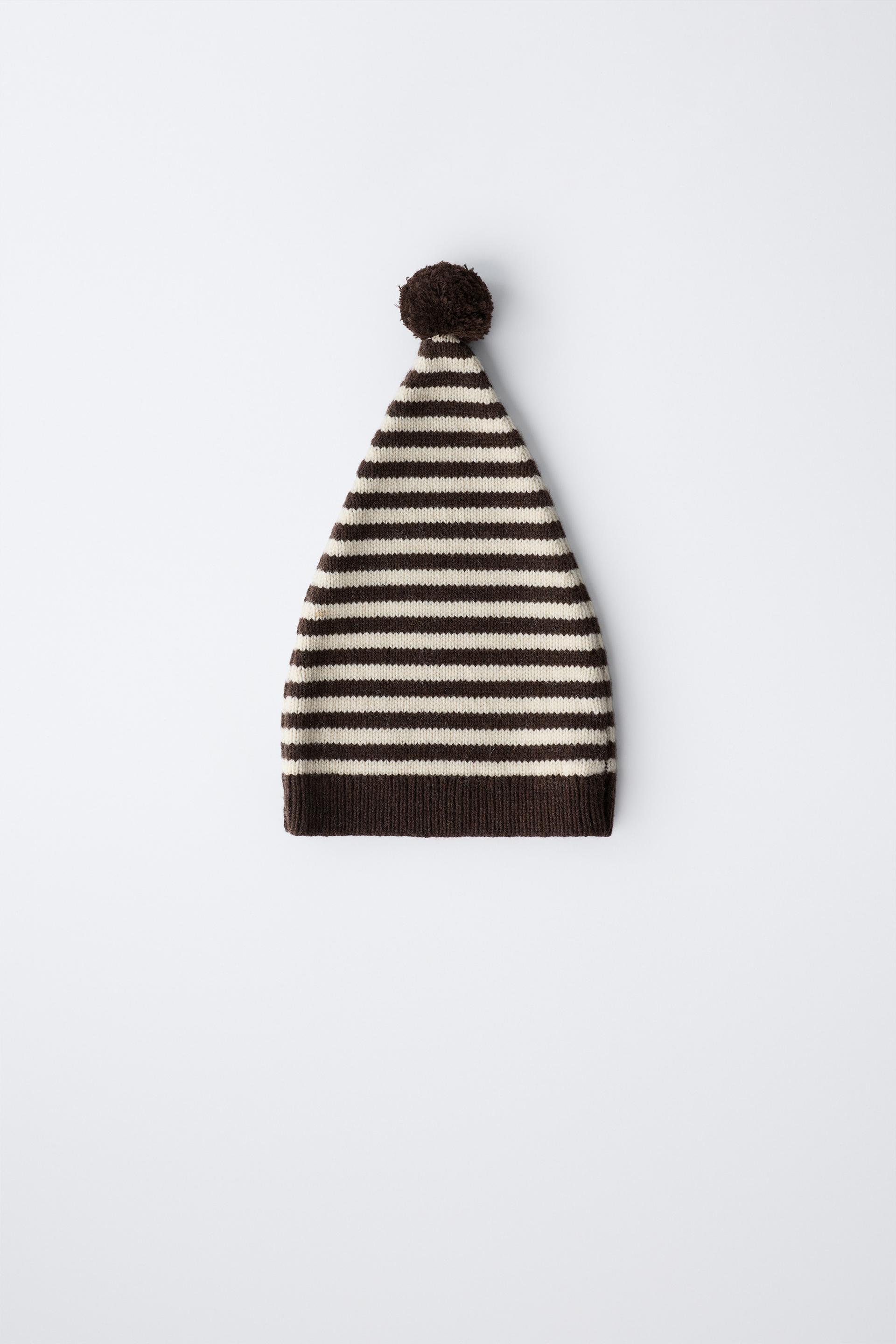6-12 MONTHS/ STRIPED KNIT HAT WITH WOOL POMPOM by ZARA
