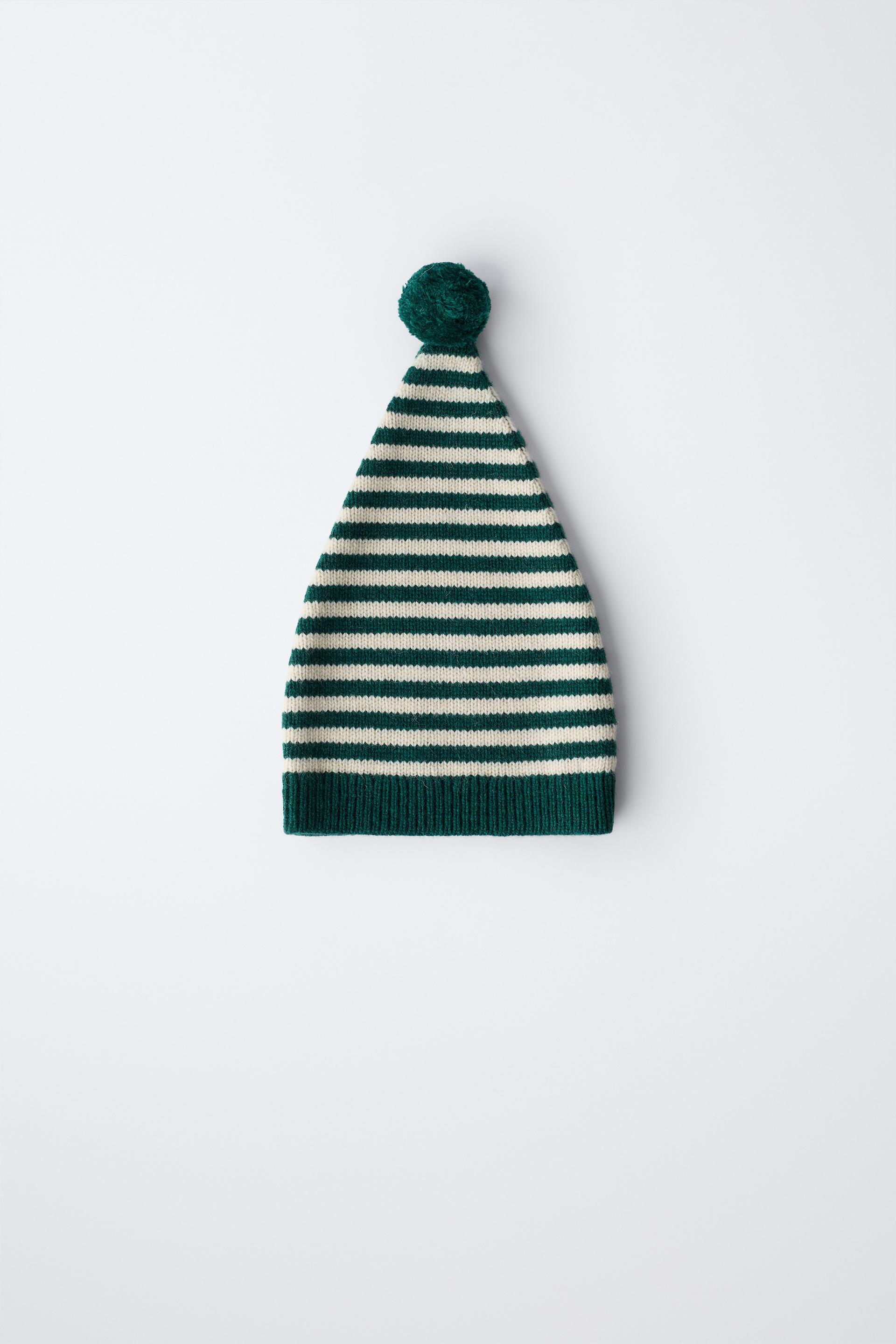 6-12 MONTHS/ STRIPED KNIT HAT WITH WOOL POMPOM by ZARA