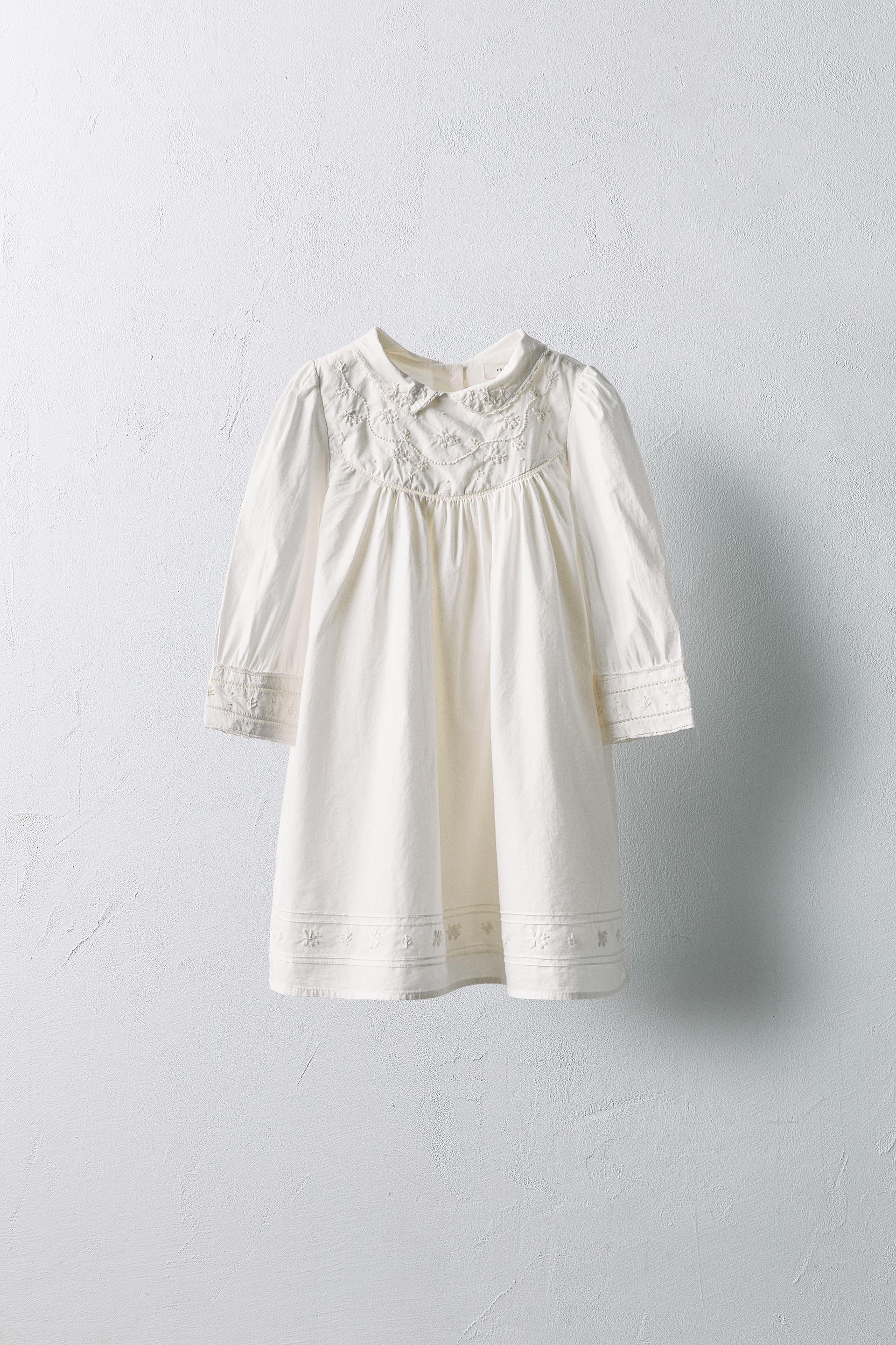AGES 2-5/ LIMITED EDITION POPLIN DRESS WITH EMBROIDERED FLOWERS by ZARA