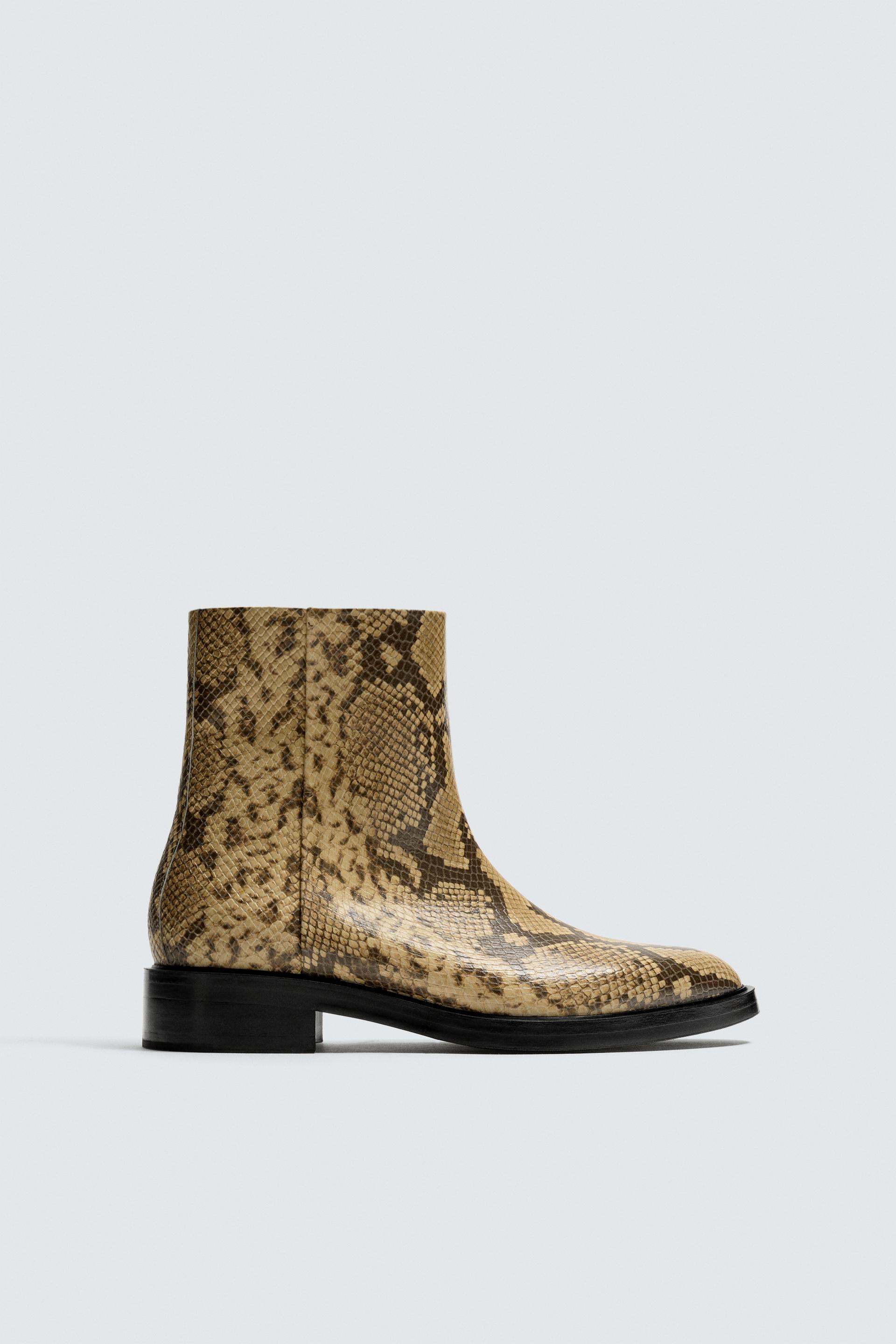 ANIMAL PRINT LEATHER BOOTS by ZARA