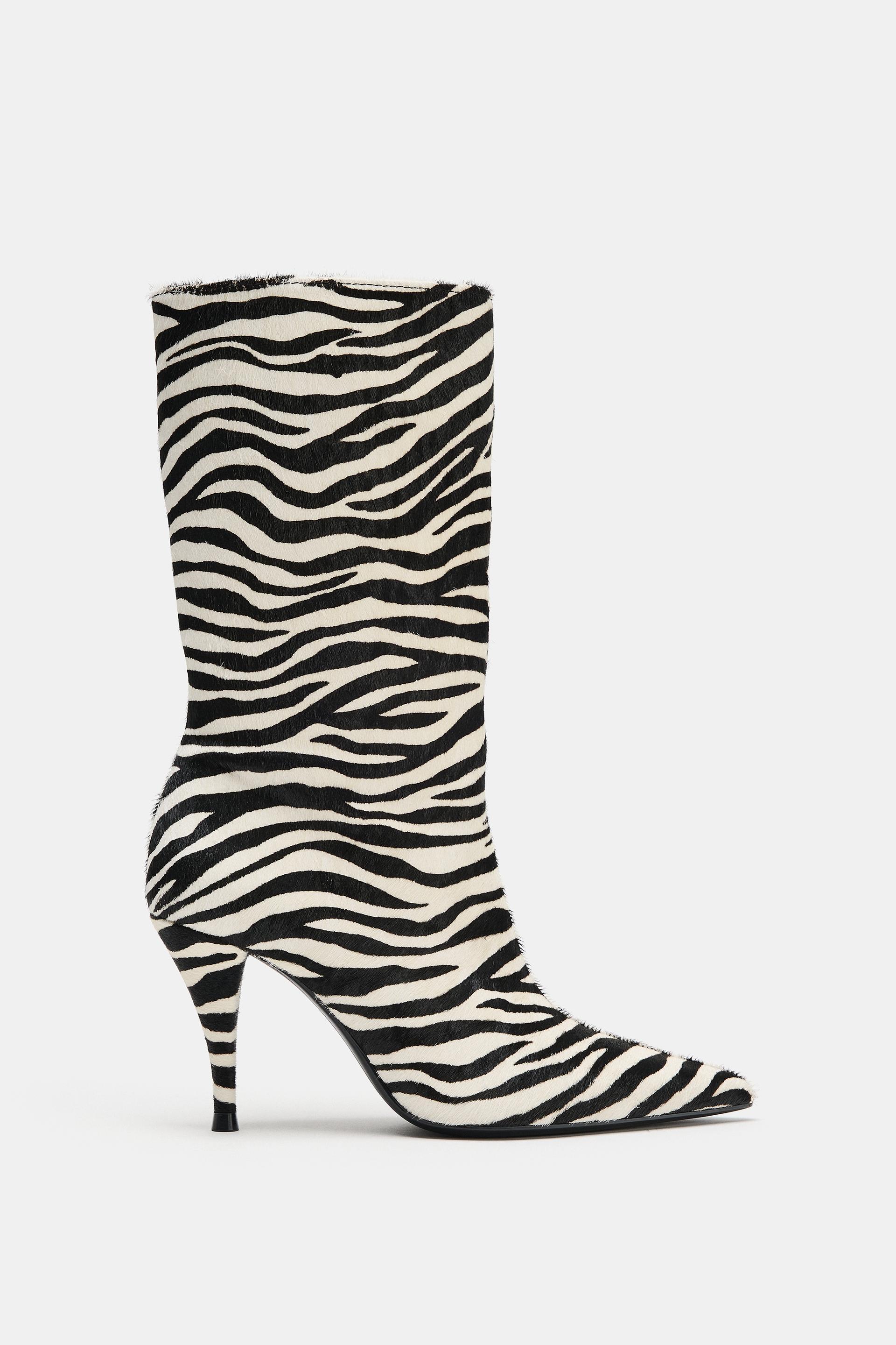 ANIMAL PRINT LEATHER HEEL BOOTIES by ZARA