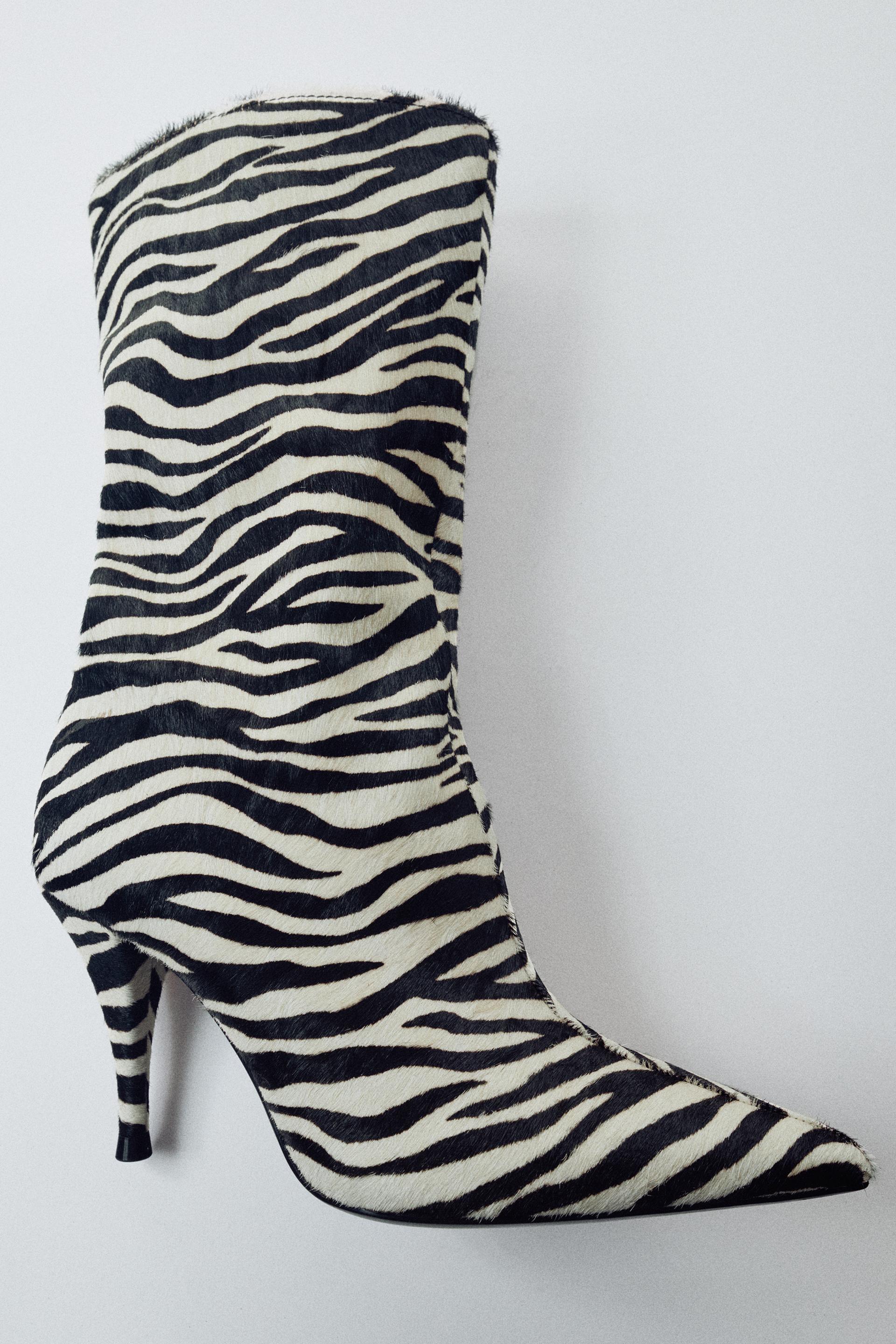 ANIMAL PRINT LEATHER HEEL BOOTIES by ZARA