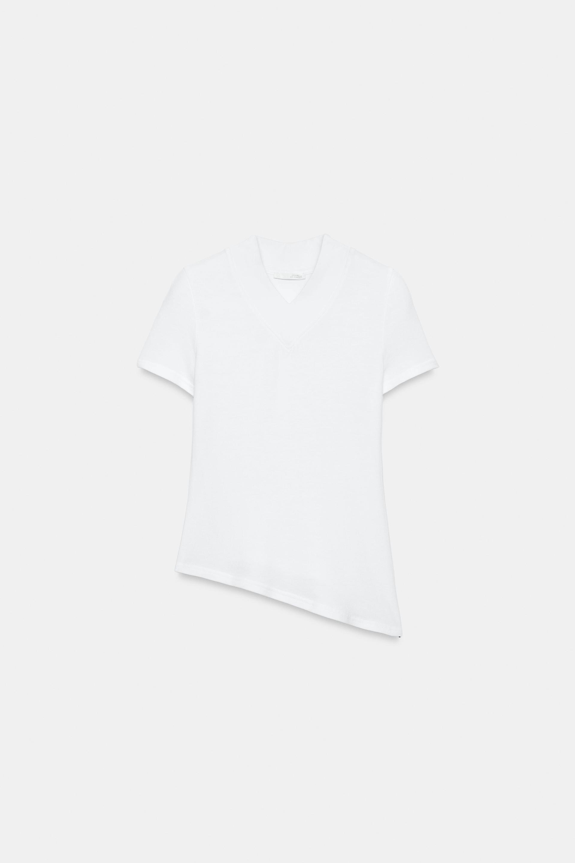 ASYMMETRIC HEM V-NECK T-SHIRT by ZARA