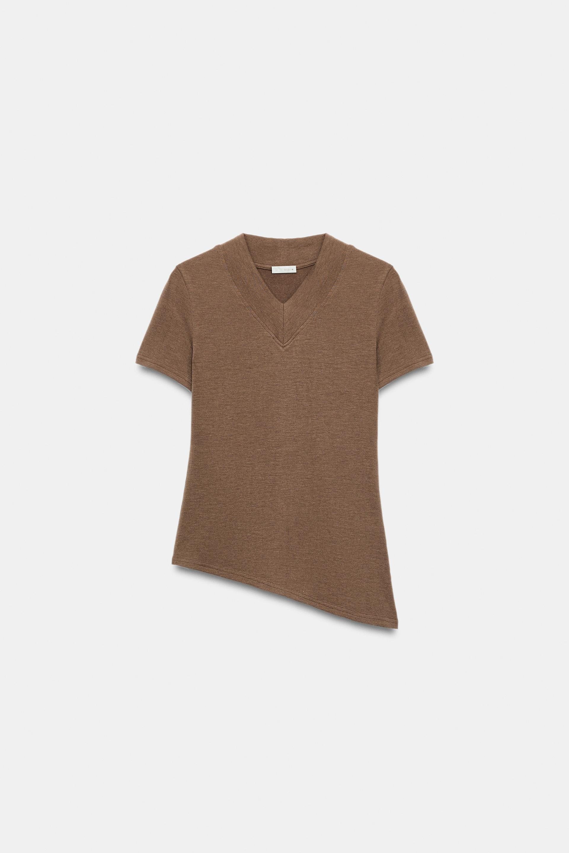 ASYMMETRIC HEM V-NECK T-SHIRT by ZARA