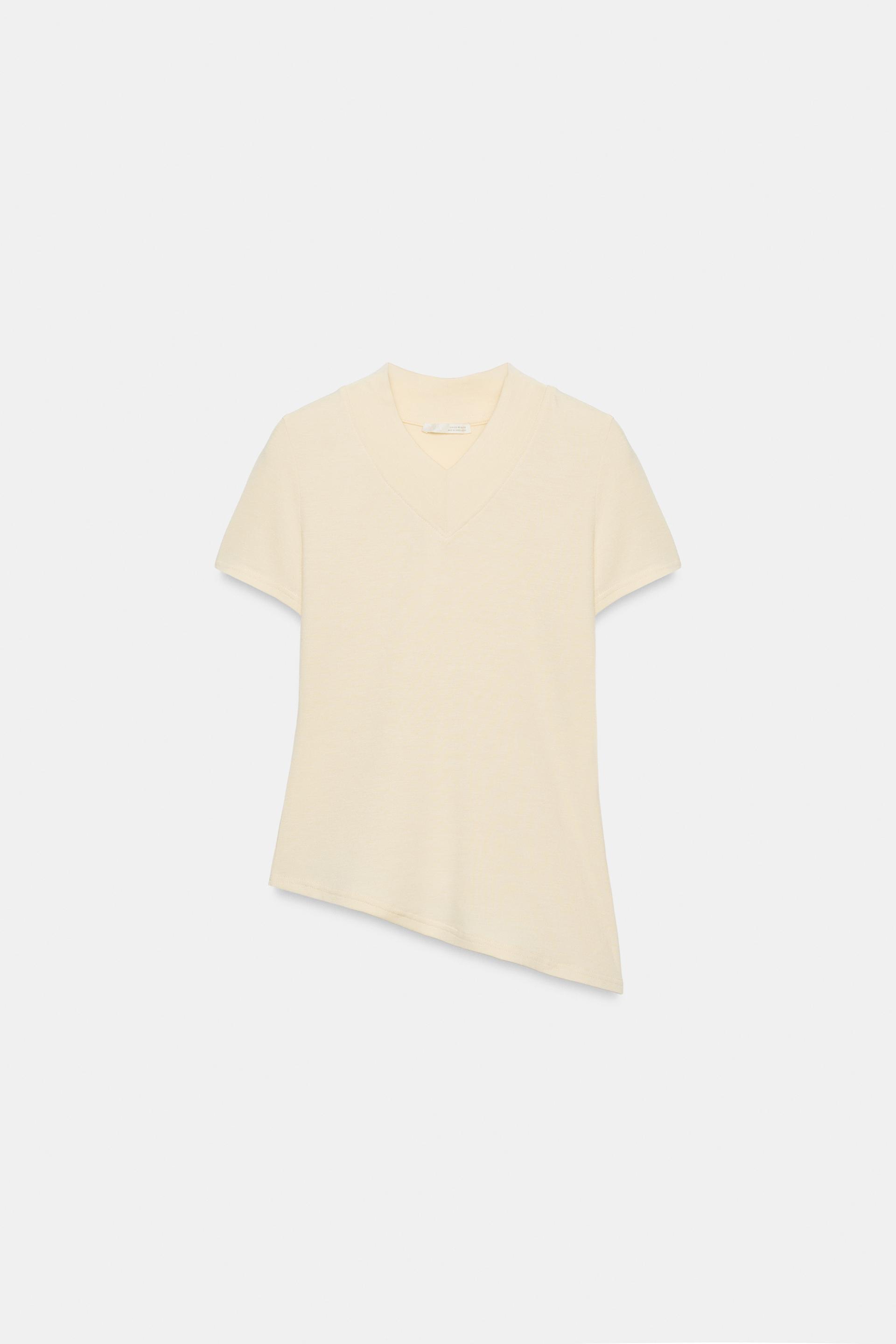 ASYMMETRIC HEM V-NECK T-SHIRT by ZARA