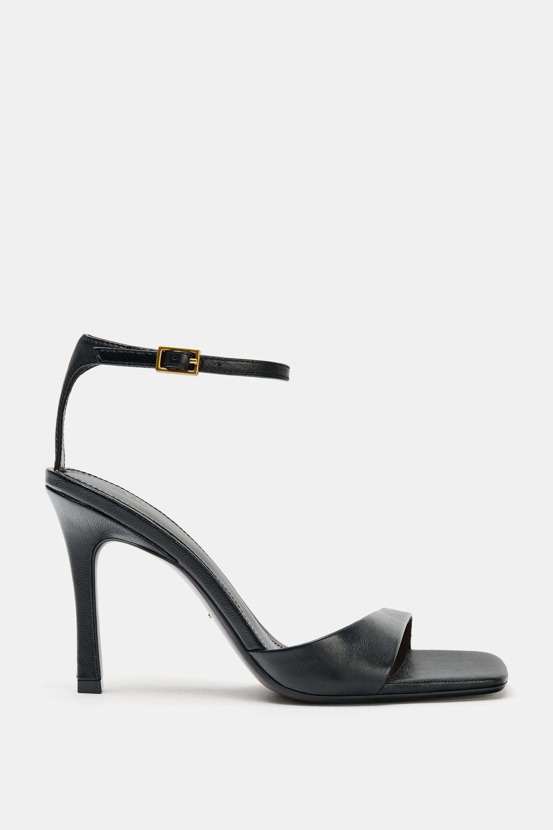 ASYMMETRIC LEATHER HEELED SANDALS by ZARA