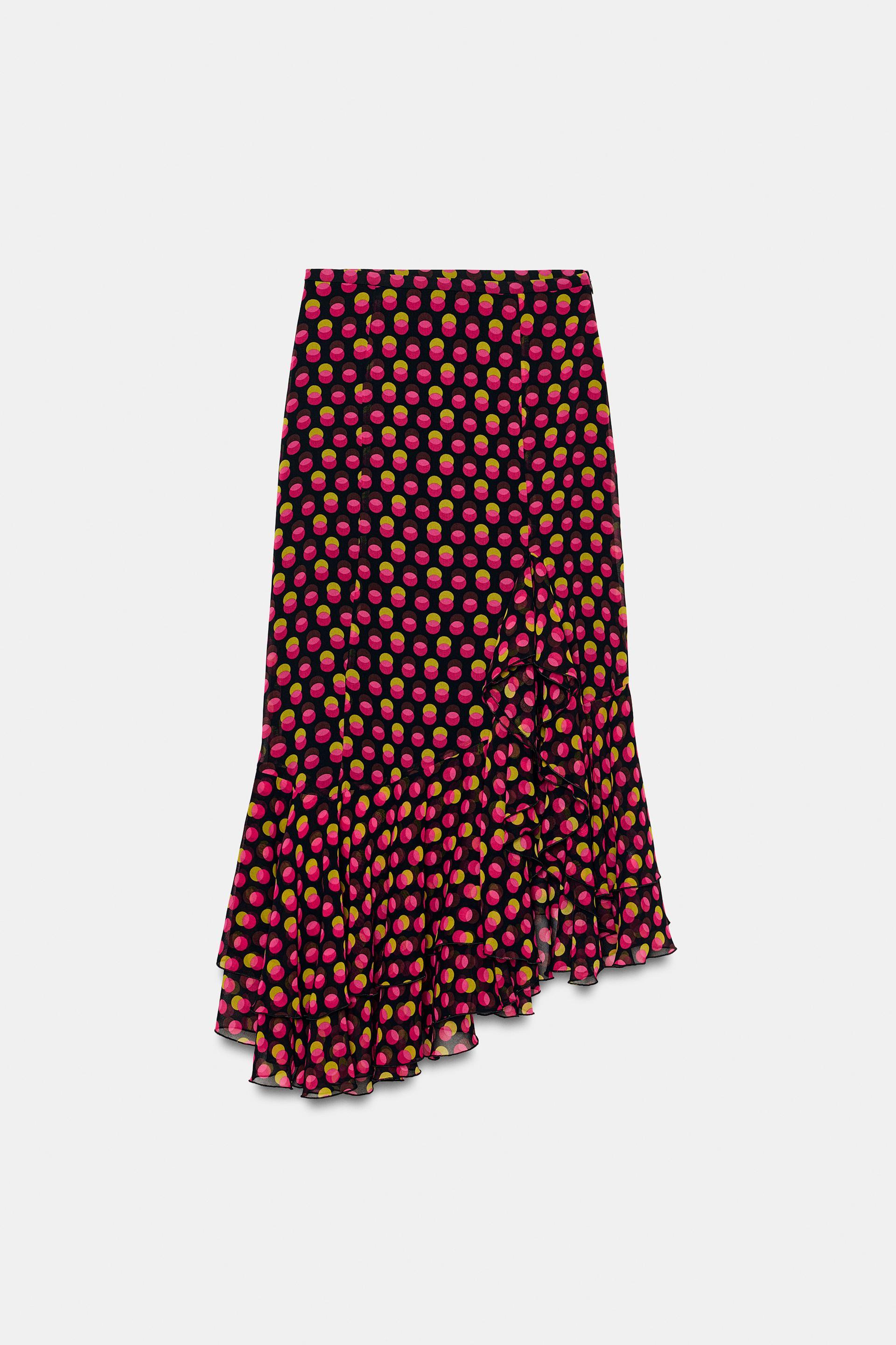 ASYMMETRIC POLKA DOT MIDI SKIRT by ZARA
