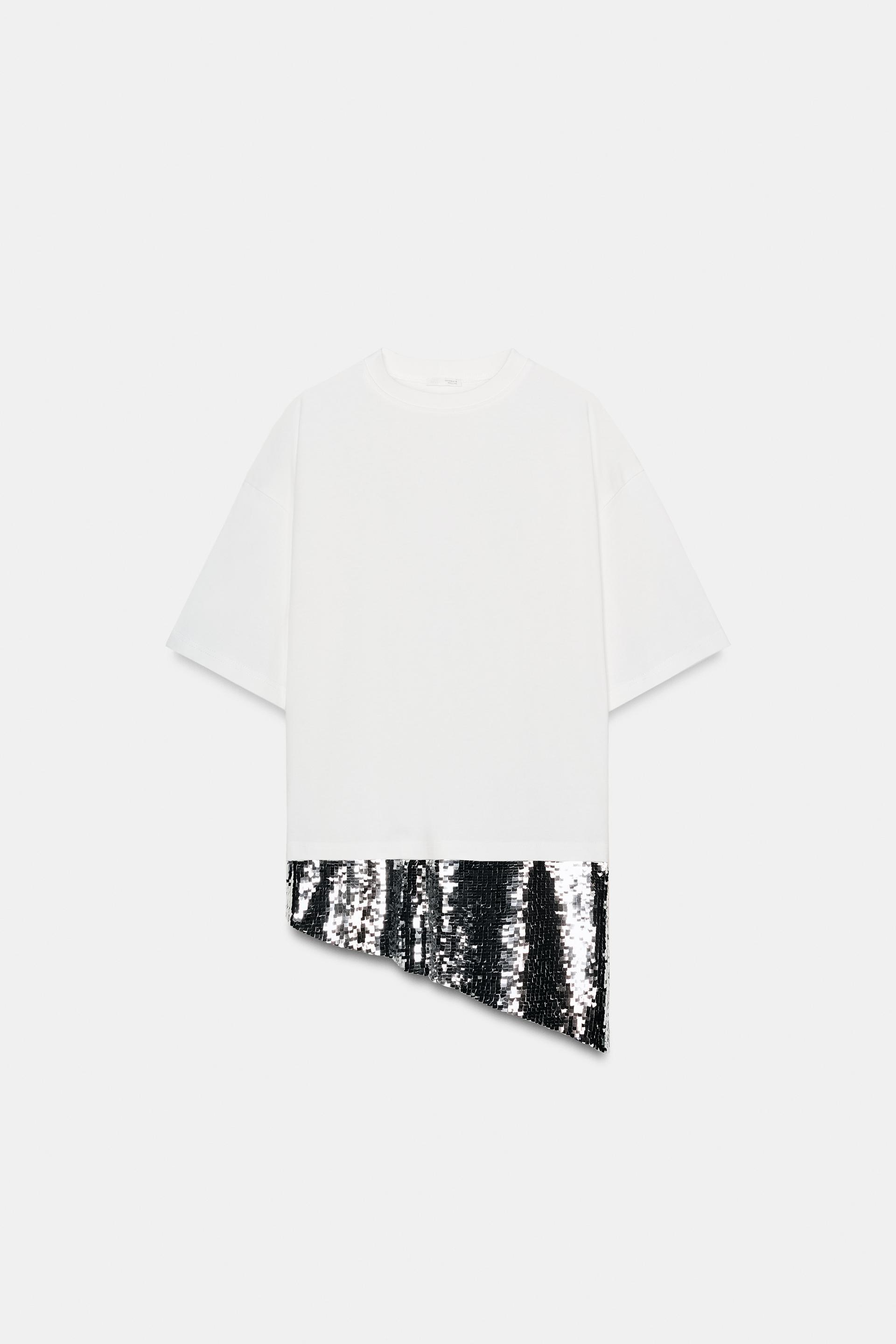 ASYMMETRIC SEQUIN T-SHIRT by ZARA