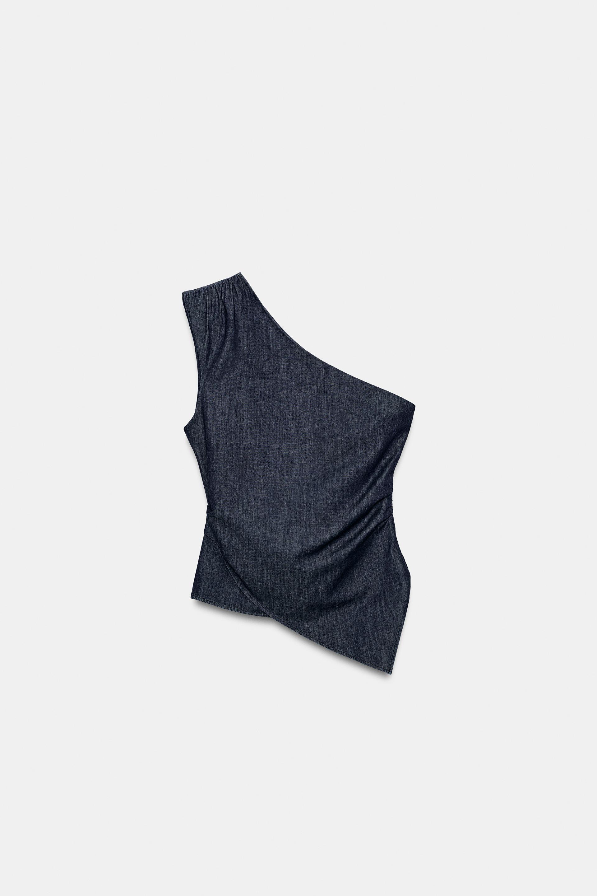 ASYMMETRIC SHOULDER PAD LINEN BLEND TOP by ZARA