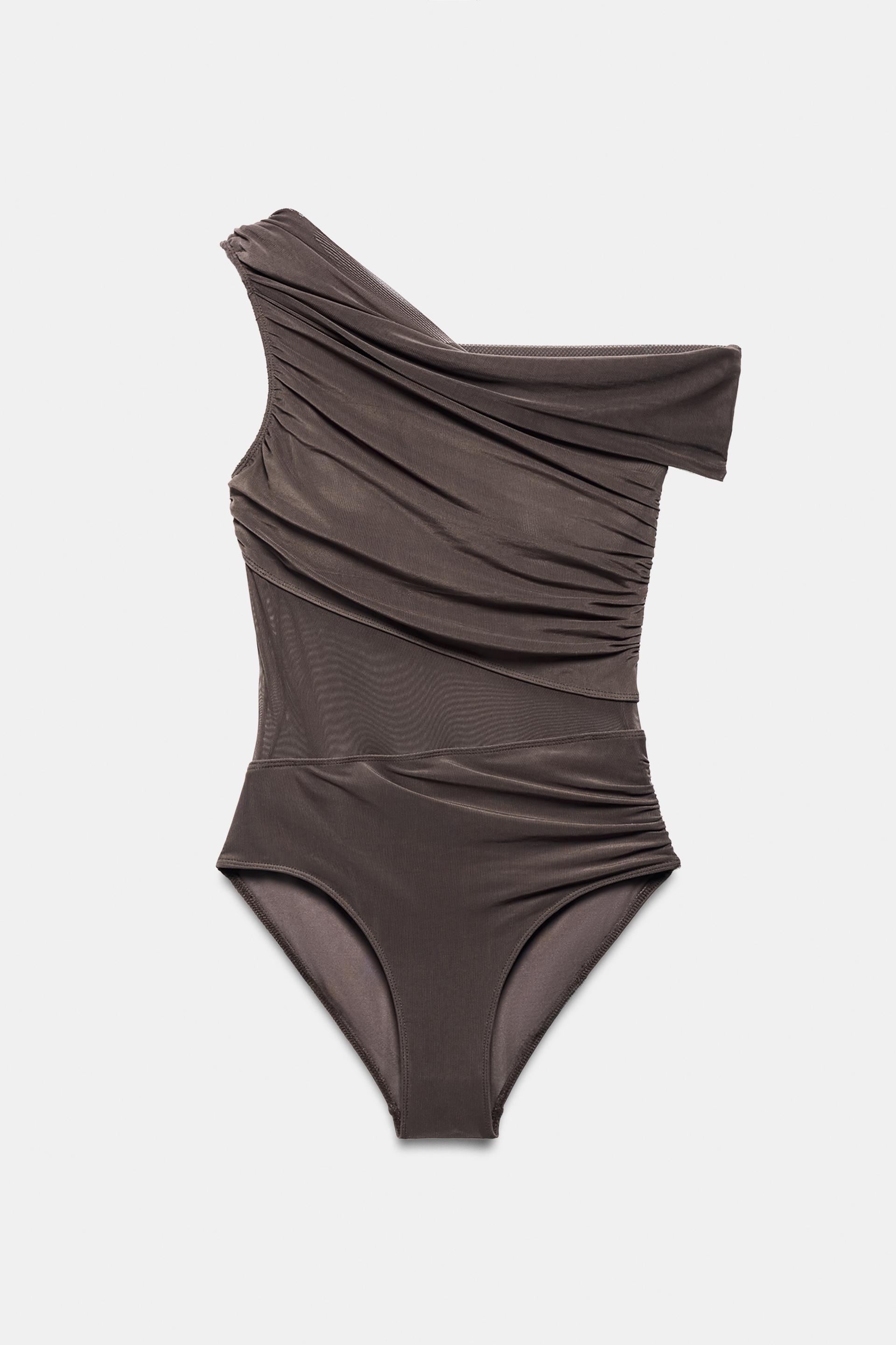 ASYMMETRIC TULLE CUT-OUT SWIMSUIT by ZARA