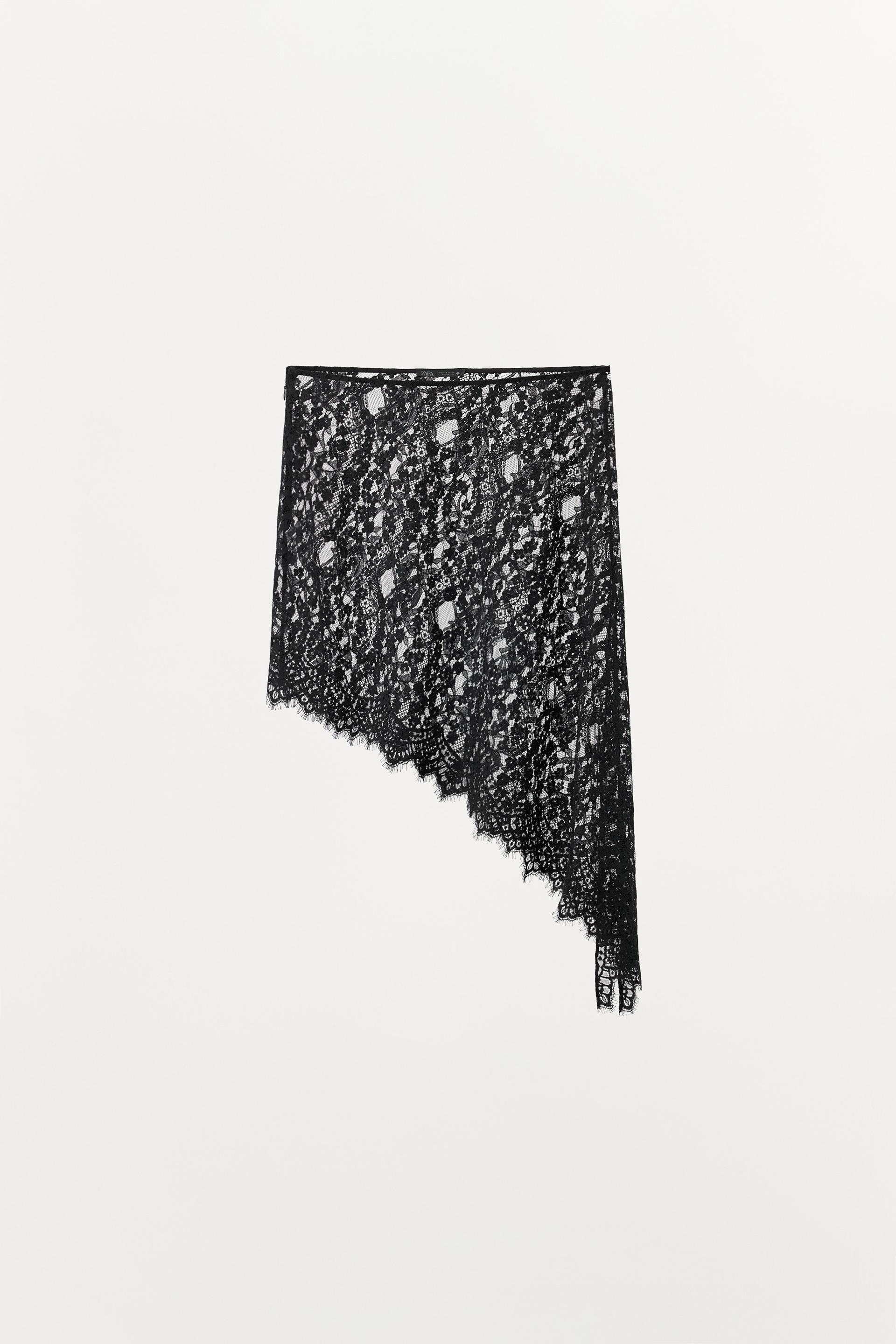 ASYMMETRICAL LACE MIDI SKIRT by ZARA