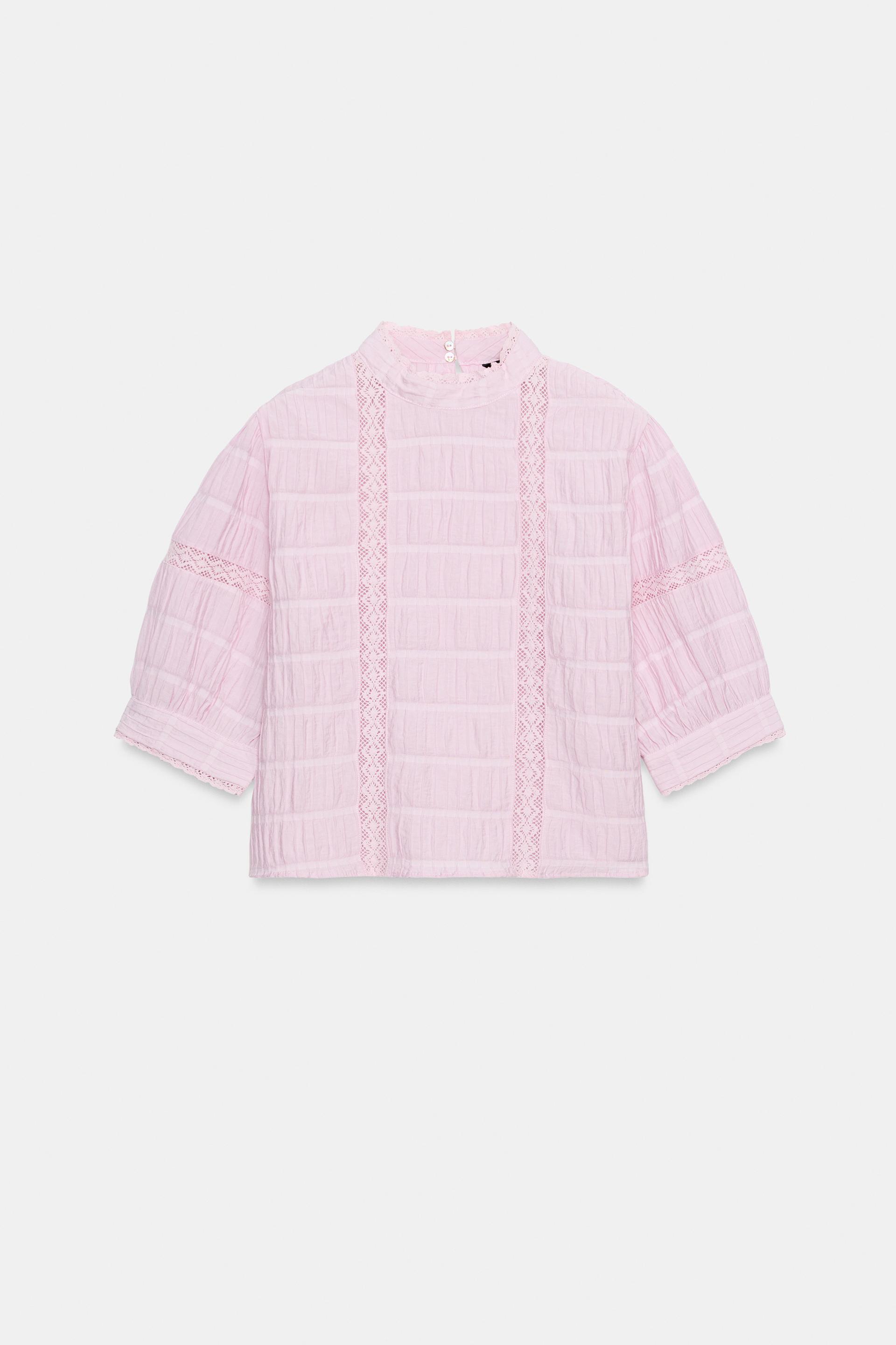 BALLOON SLEEVE LACE TRIM SHIRT by ZARA