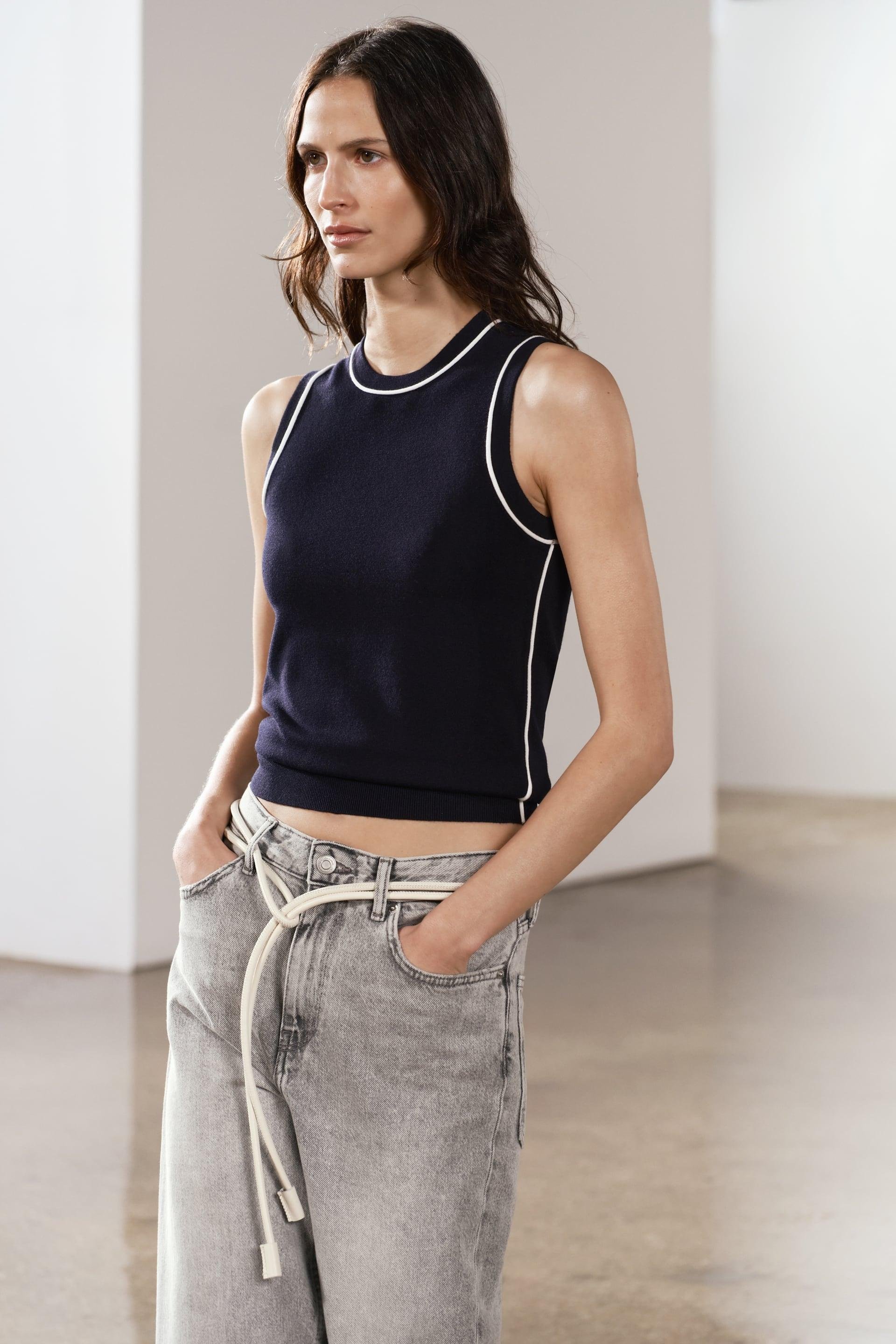 BASIC KNIT TOP WITH CONTRASTING PIPING by ZARA